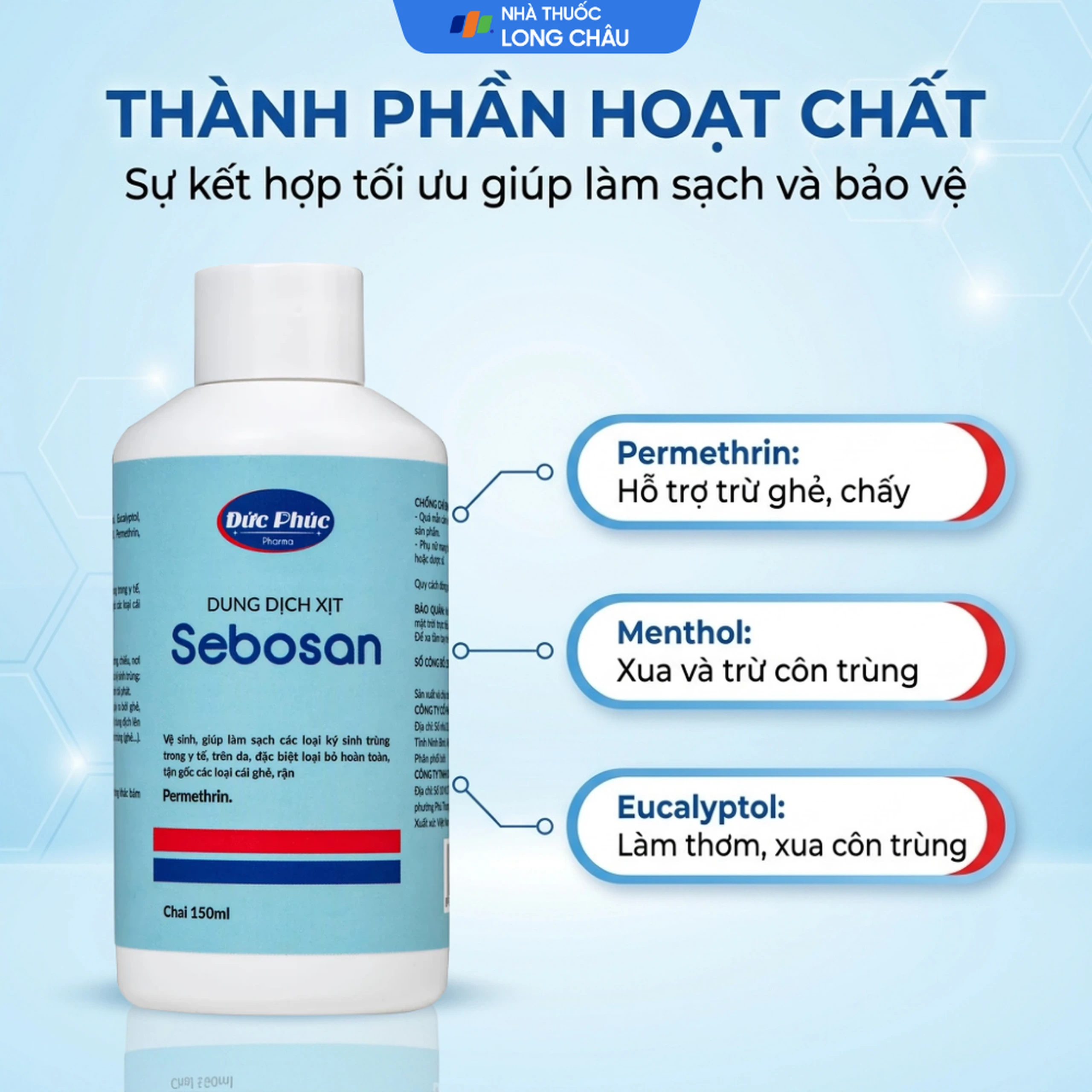 Xịt ngoài da làm sạch ký sinh trùng 150ml Sebosan Đức Phúc 3