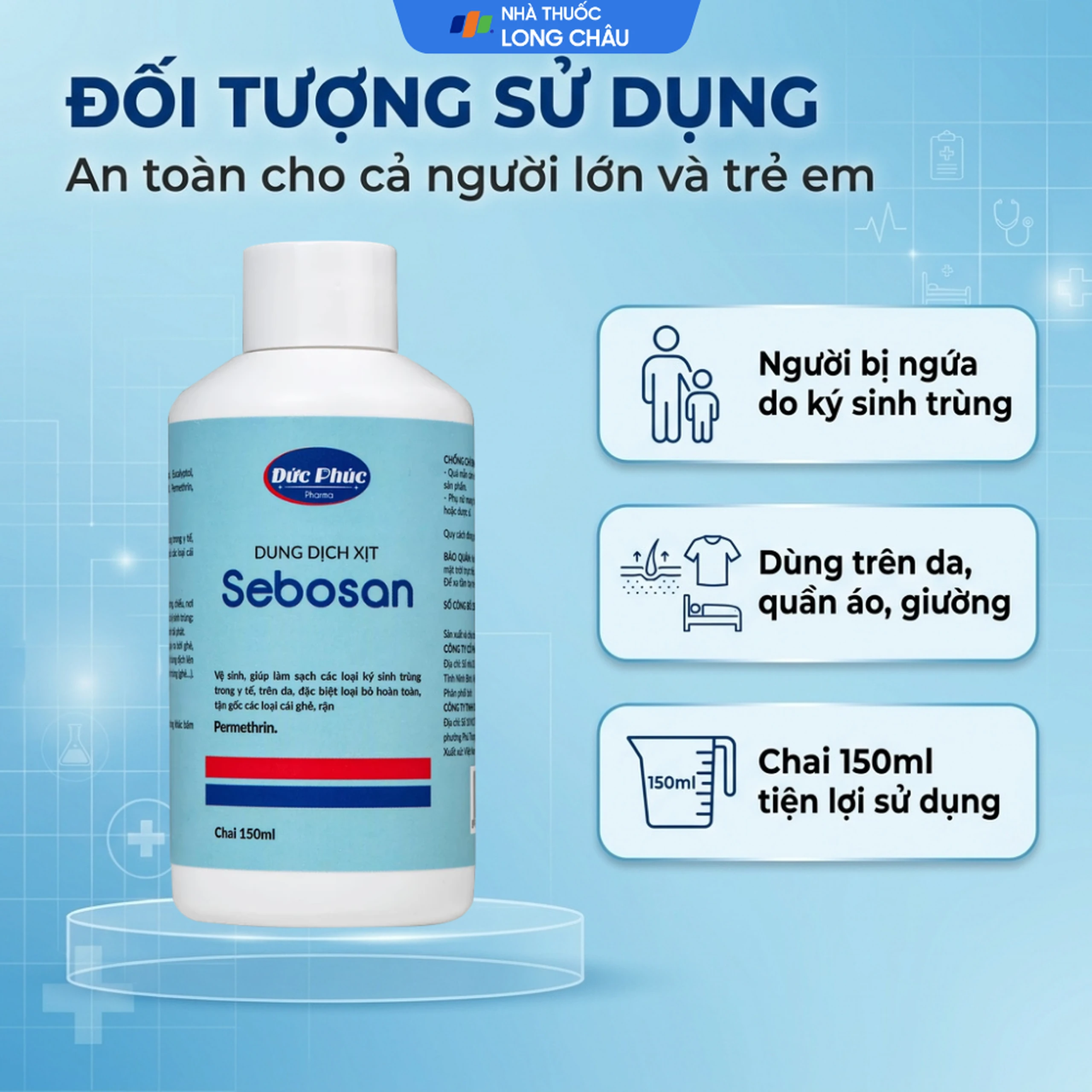 Xịt ngoài da làm sạch ký sinh trùng 150ml Sebosan Đức Phúc 4