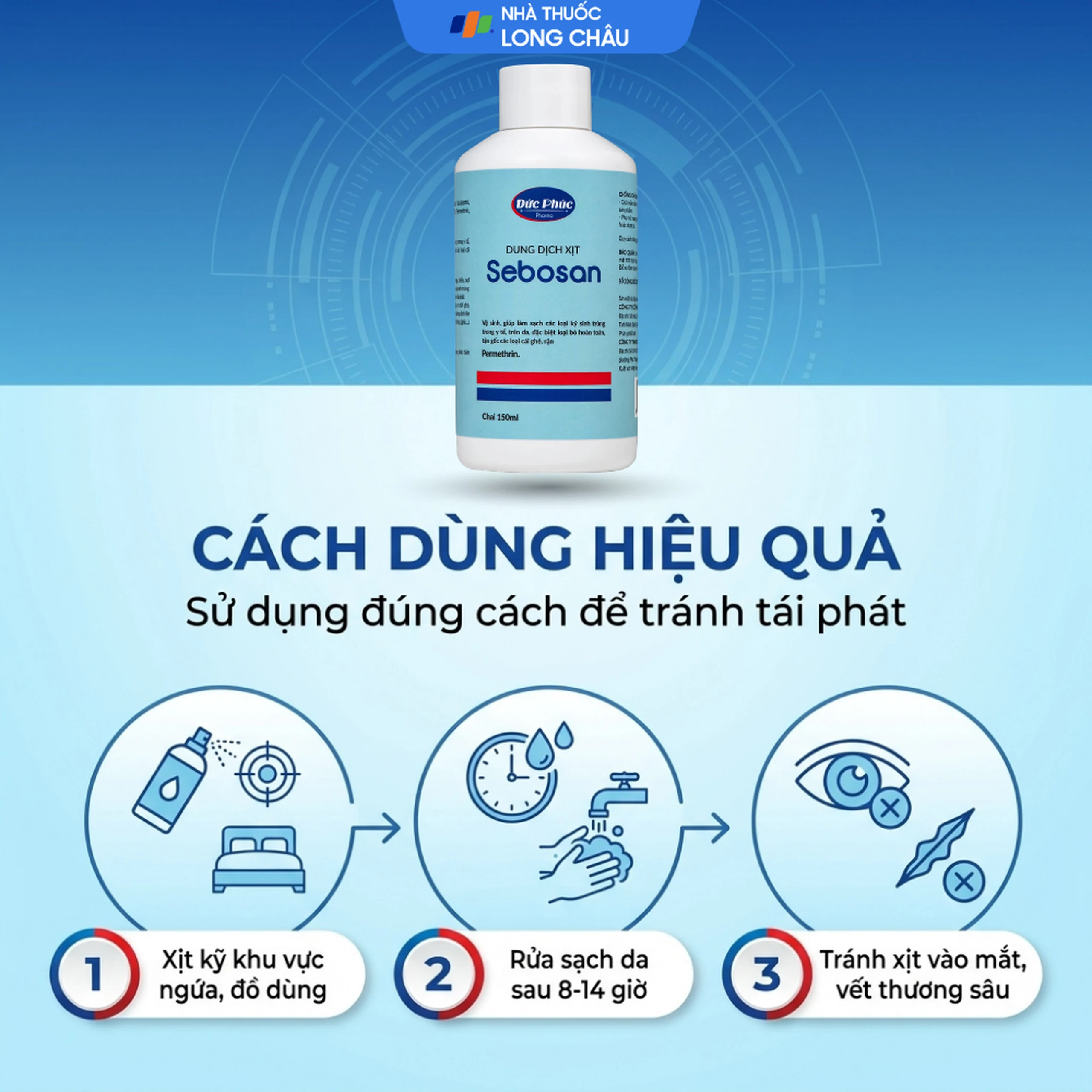 Xịt ngoài da làm sạch ký sinh trùng 150ml Sebosan Đức Phúc 5