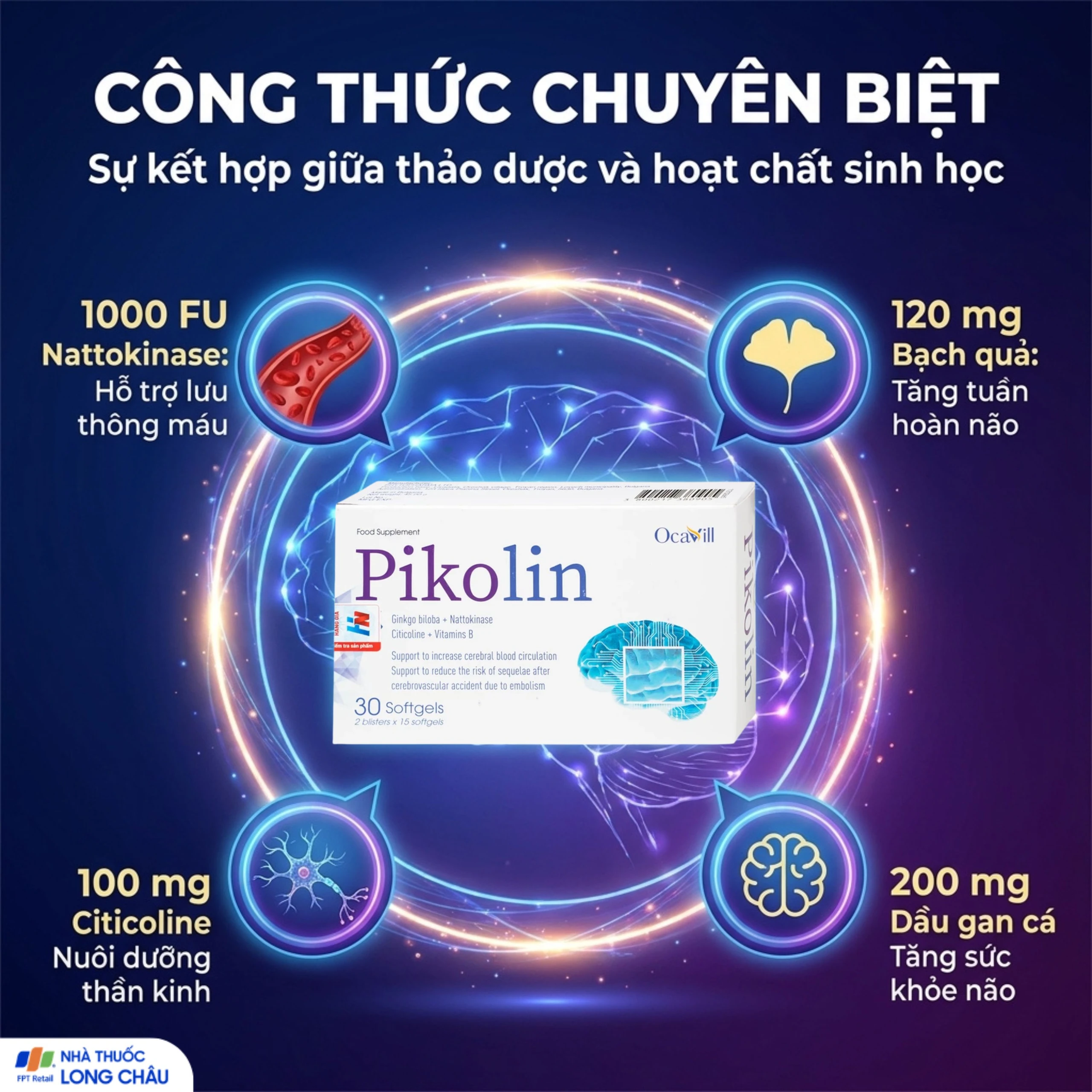 Viên uống hỗ trợ tăng tuần hoàn máu não, giảm nguy cơ hình thành cục máu đông Pikolin Ocavill (2 vỉ x 15 viên) 4