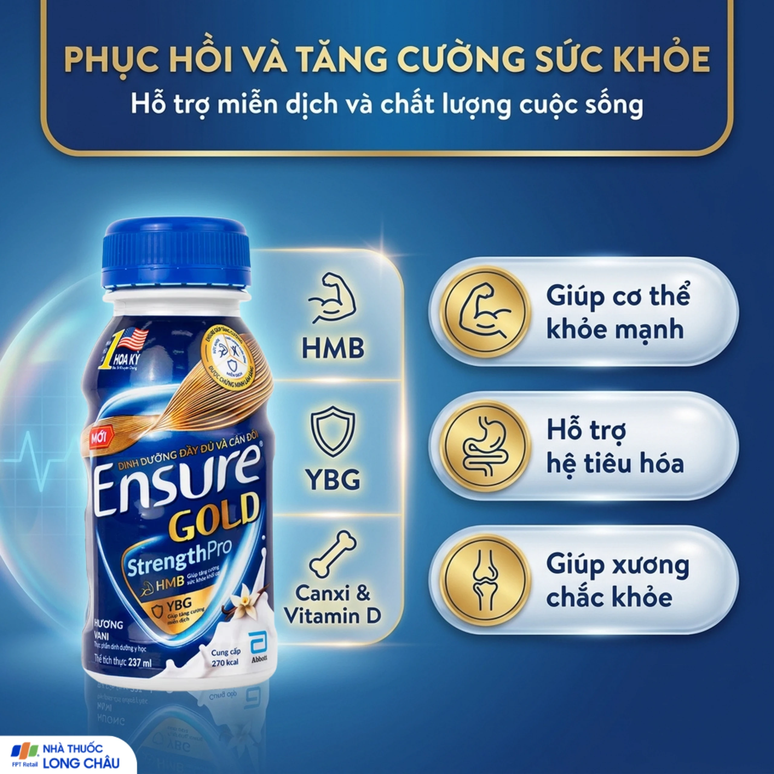 Sữa tăng cường sức khỏe tăng cường miễn dịch Ensure Gold StrengthPro hương vani 237ml 3