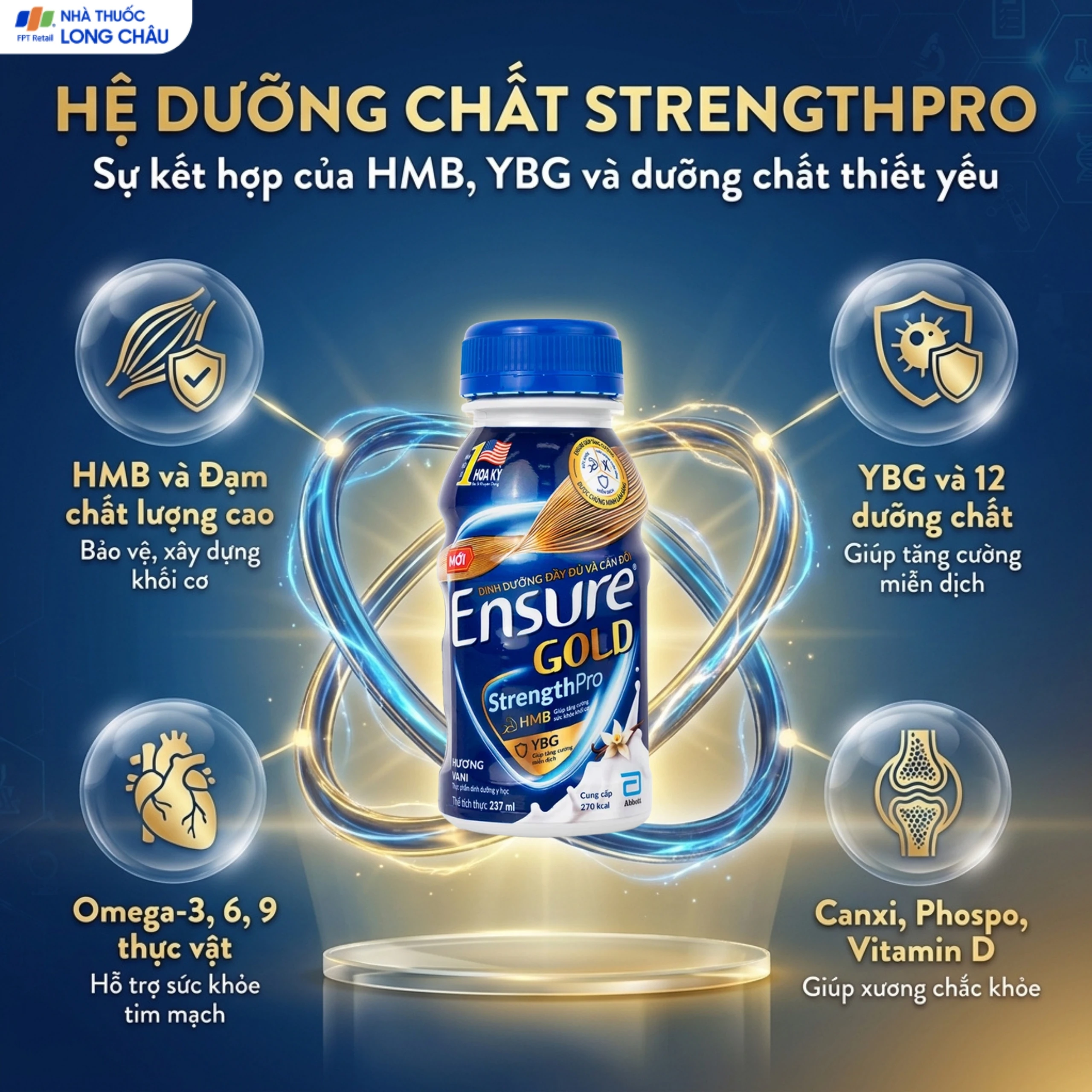 Sữa tăng cường sức khỏe tăng cường miễn dịch Ensure Gold StrengthPro hương vani 237ml 4