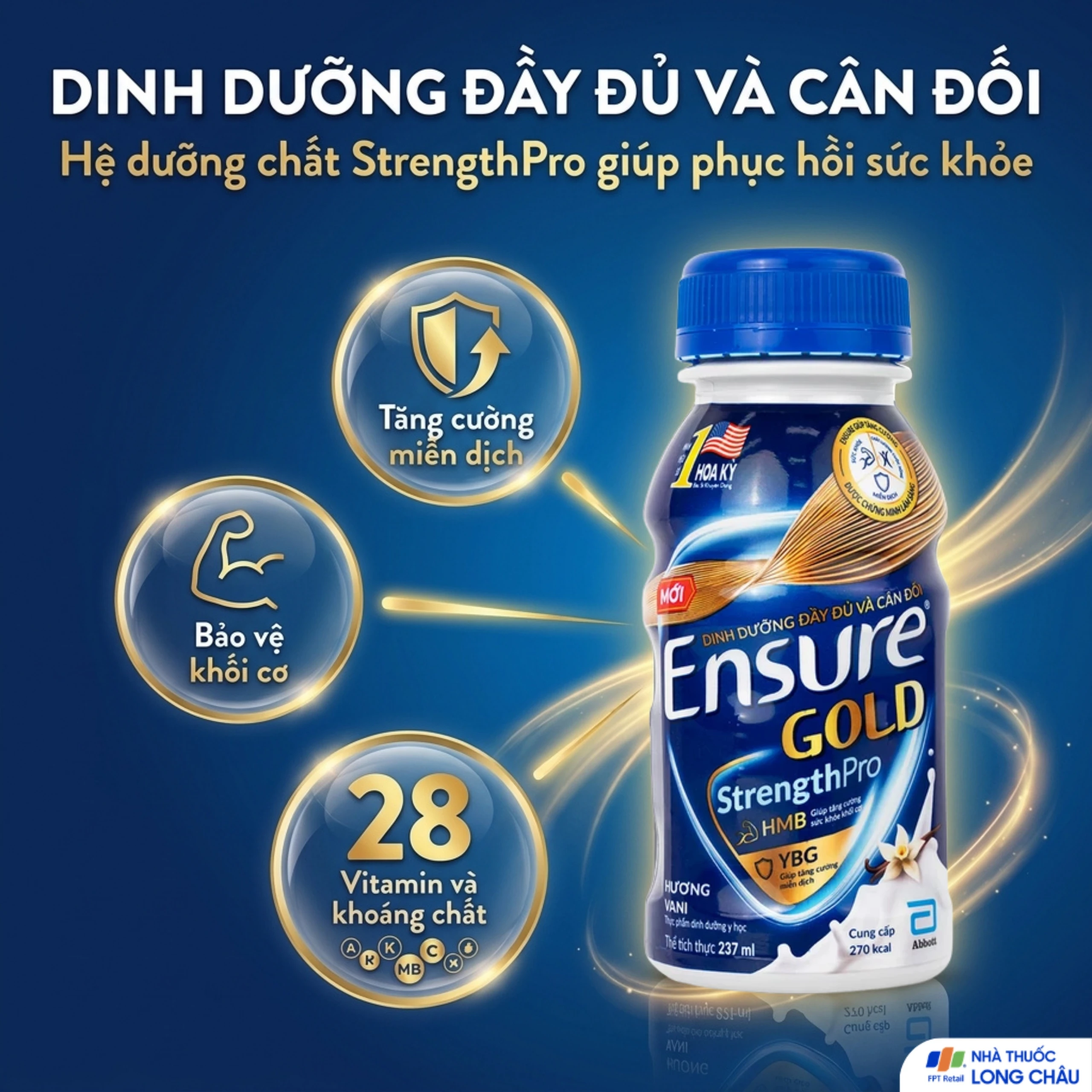 Sữa tăng cường sức khỏe tăng cường miễn dịch Ensure Gold StrengthPro hương vani 237ml 2