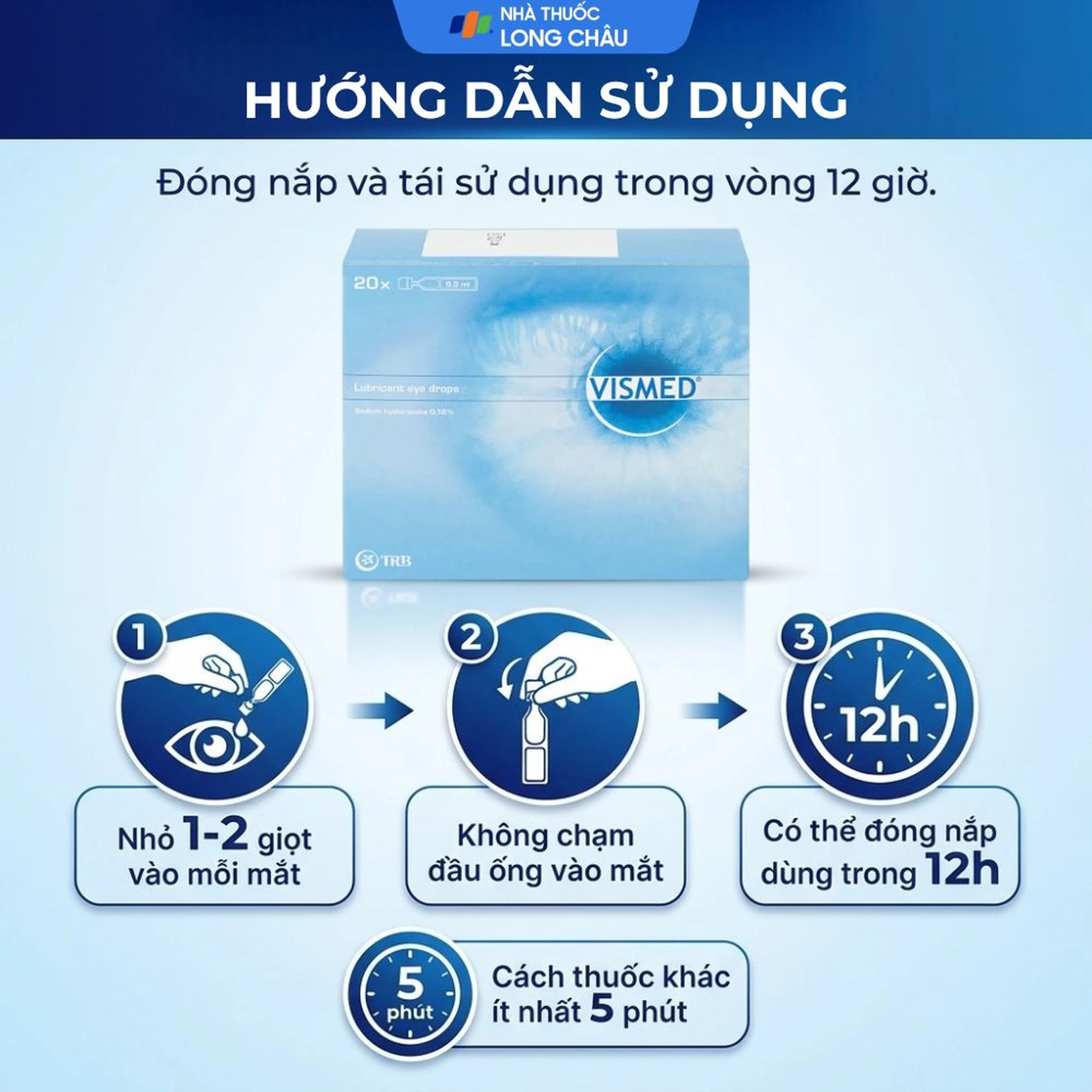 Nhỏ mắt Vismed 0.18% dùng cho mắt khô,tổn thương bề mặt nhãn cầu (20 ống x 0.3ml) 5