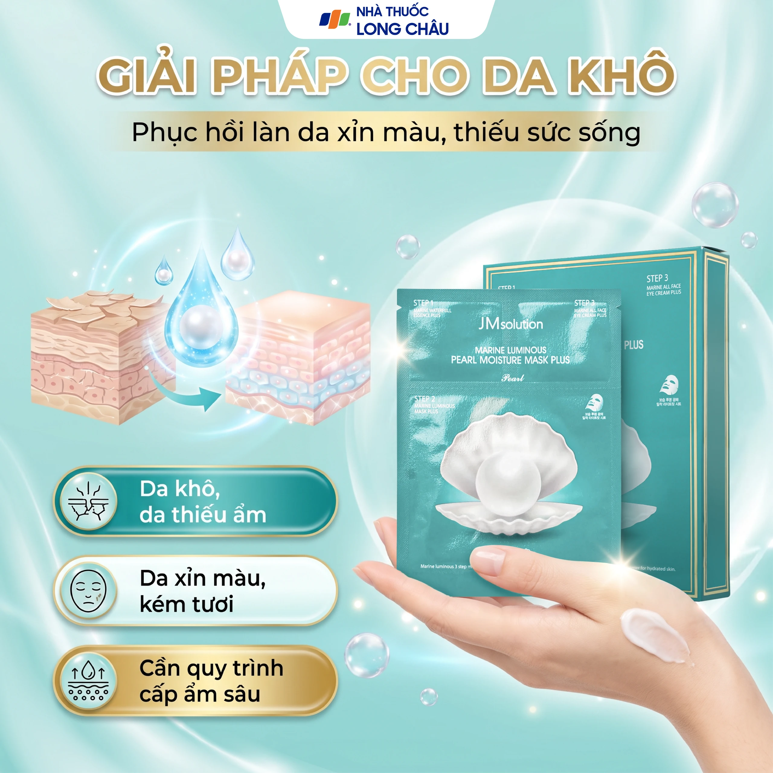 Mặt nạ dưỡng da JMSolution Marine Luminous Pearl Deep Moisture chiết xuất ngọc trai cấp ẩm chuyên sâu 4