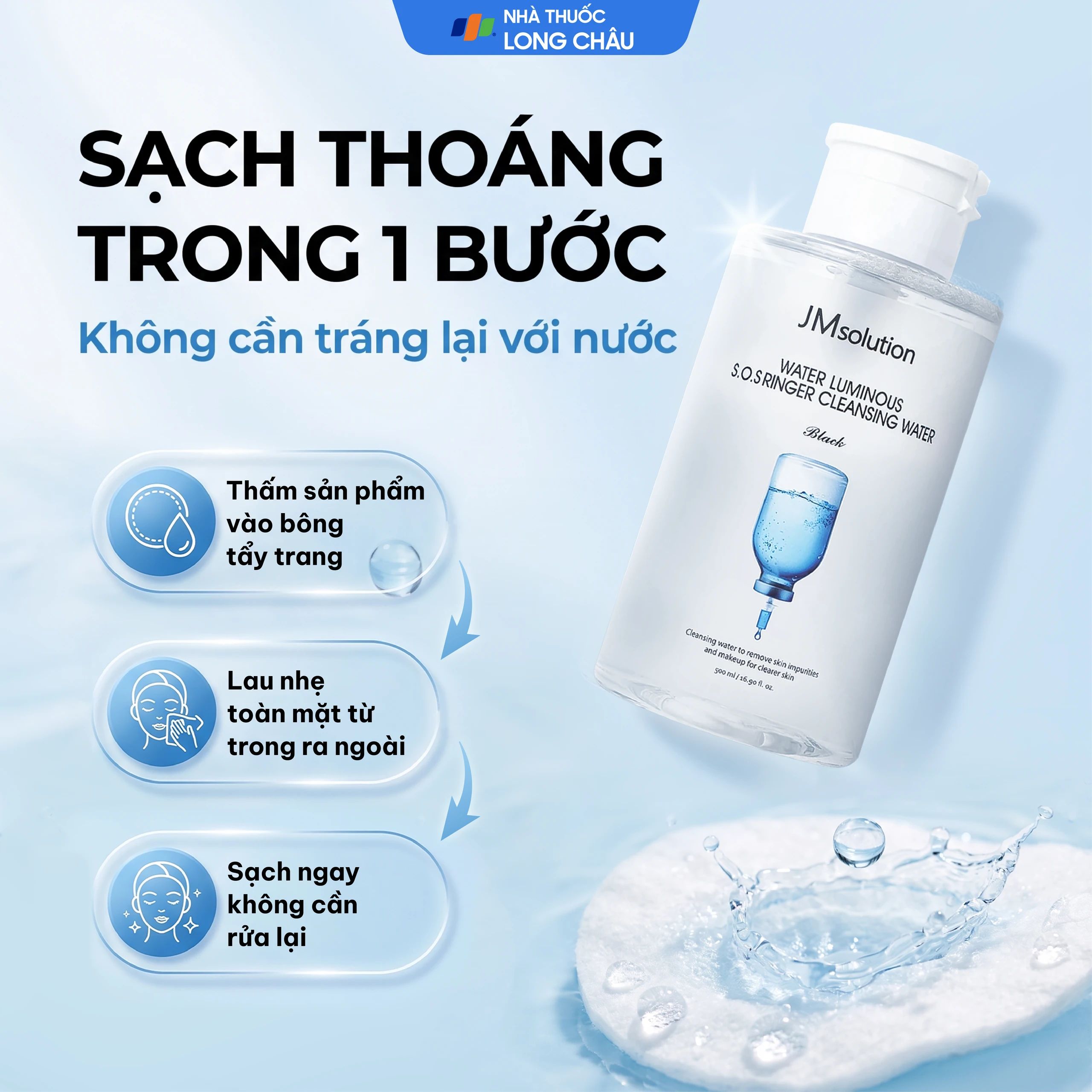 Nước tẩy trang JMSolution Water Luminous S.O.S Ringer làm sạch sâu và cấp ẩm (500ml) 5