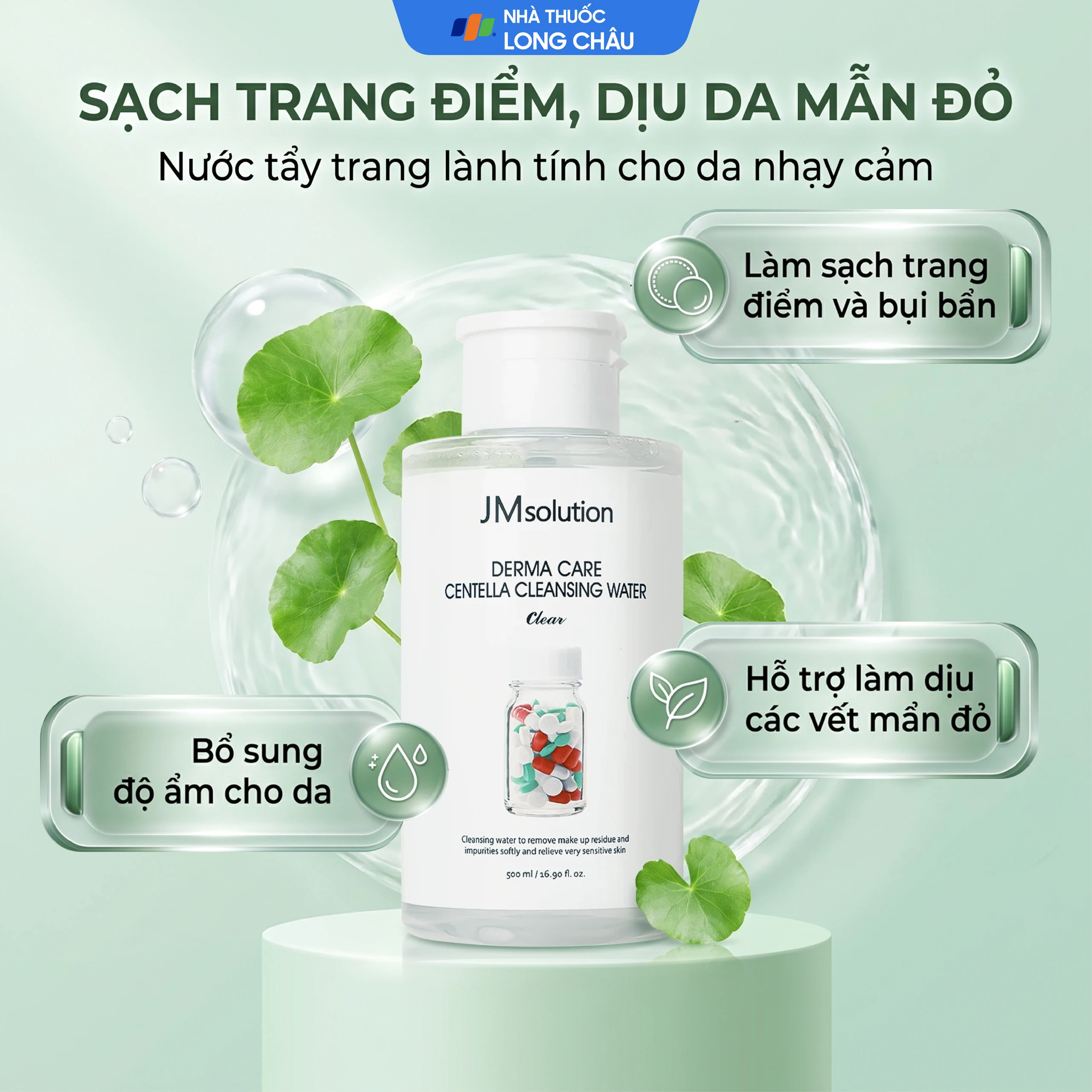 Nước tẩy trang cho da mụn, nhạy cảm Jmsolution Derma Care Centella 500ml 2