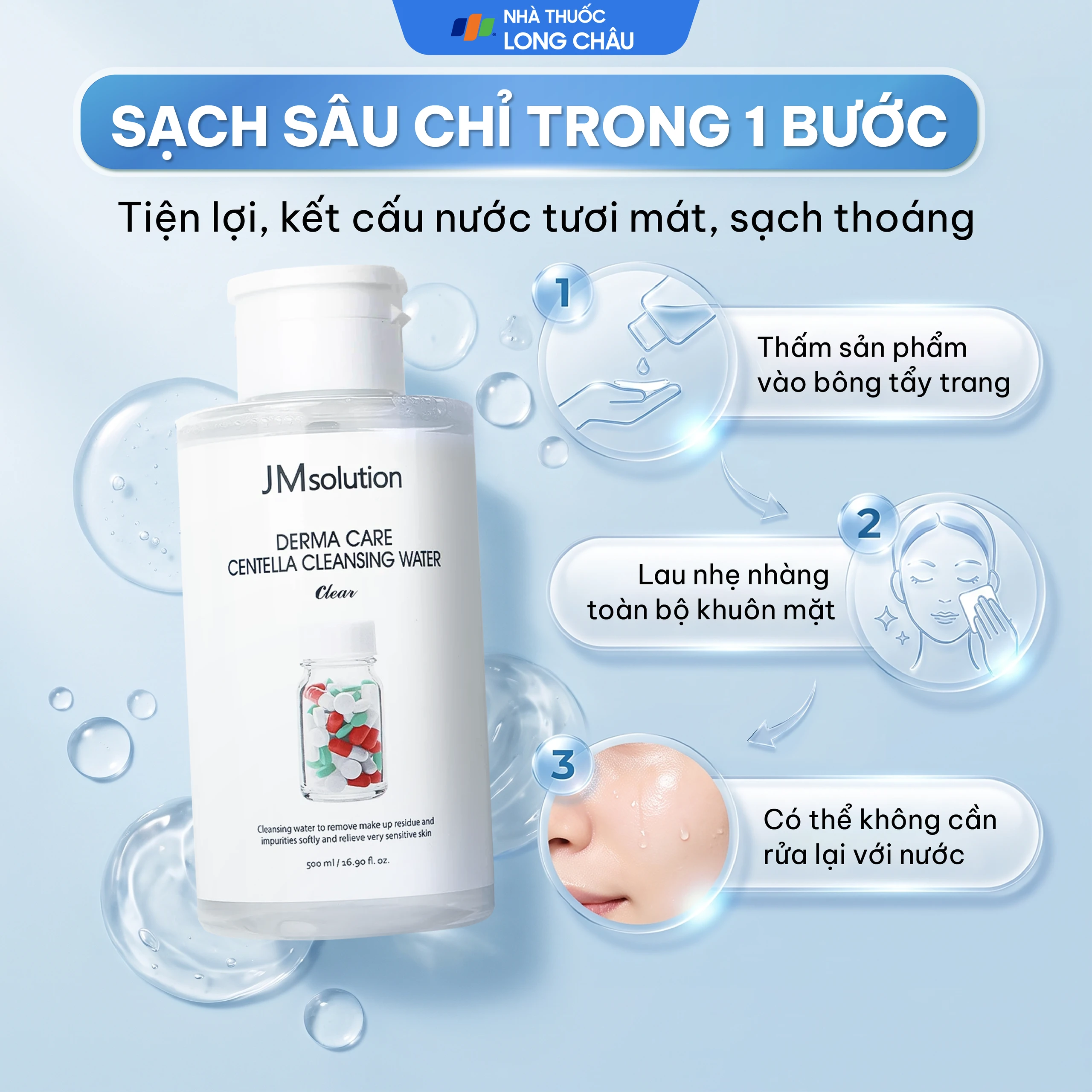 Nước tẩy trang cho da mụn, nhạy cảm Jmsolution Derma Care Centella 500ml 5