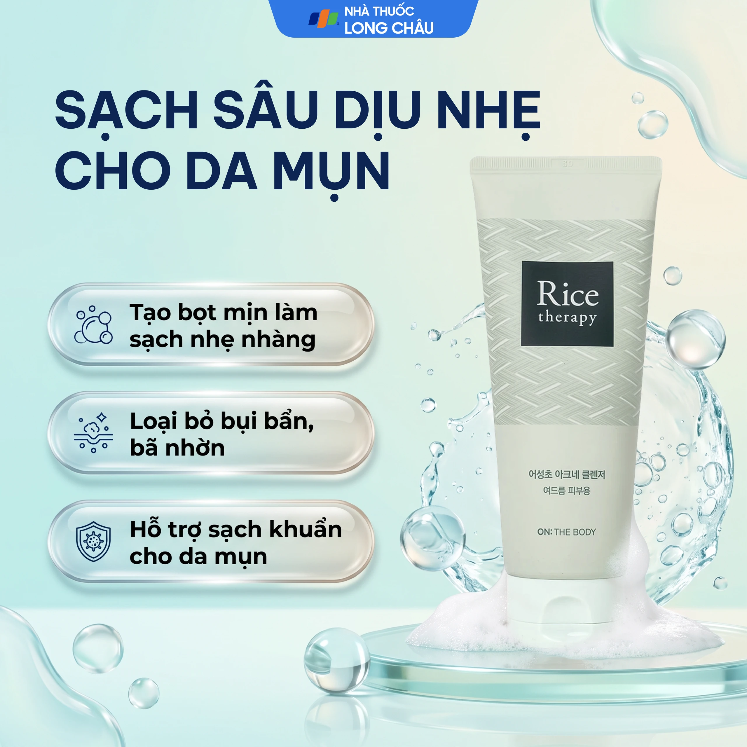 Sữa rửa mặt ngừa mụn On: The Body Rice Therapy Heartleaf Acne Cleanser 150ml 2