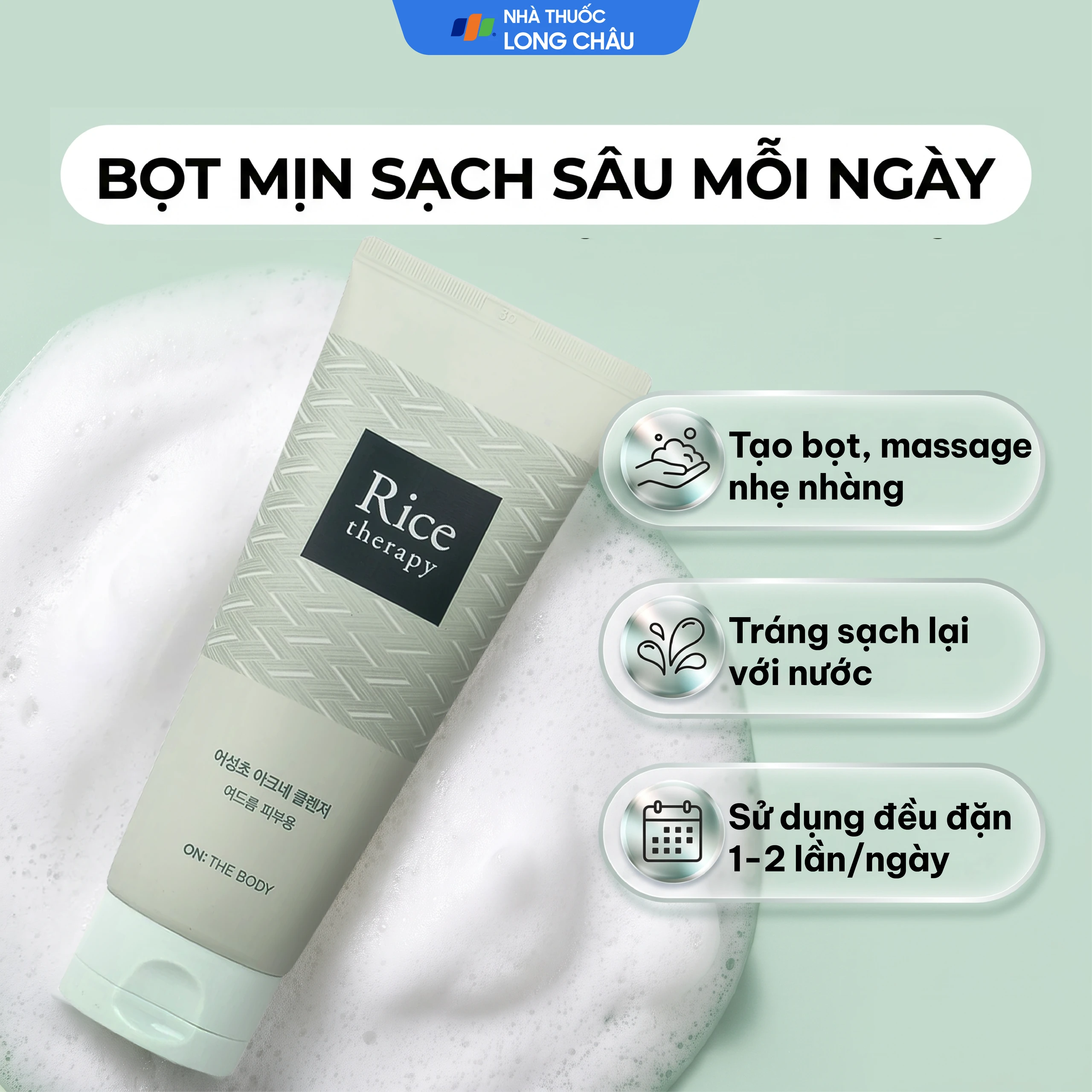 Sữa rửa mặt ngừa mụn On: The Body Rice Therapy Heartleaf Acne Cleanser 150ml 5