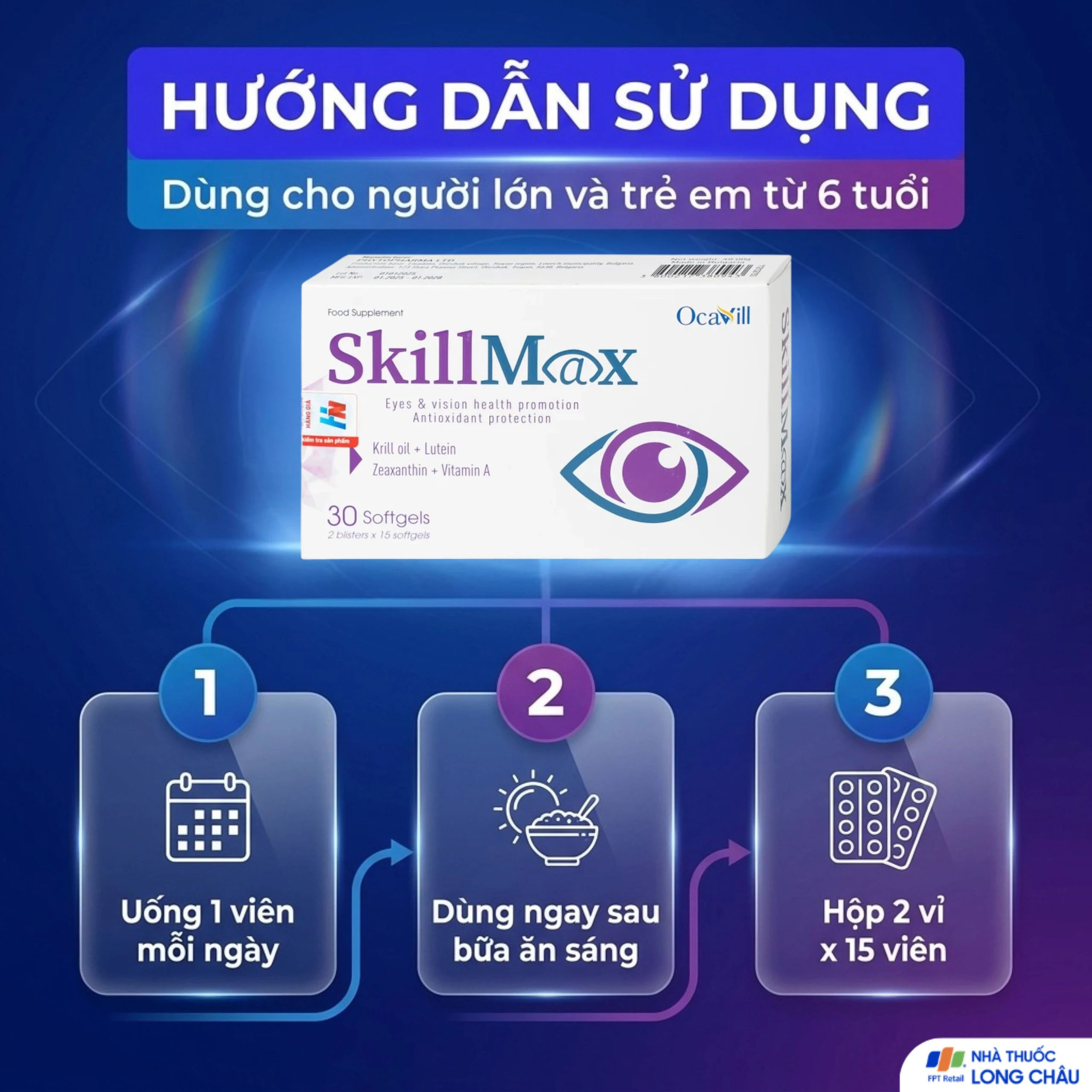 Viên uống hỗ trợ tăng cường thị lực, cải thiện khô mắt, mỏi mắt SkillMax Ocavill (2 vỉ x 15 viên) 6