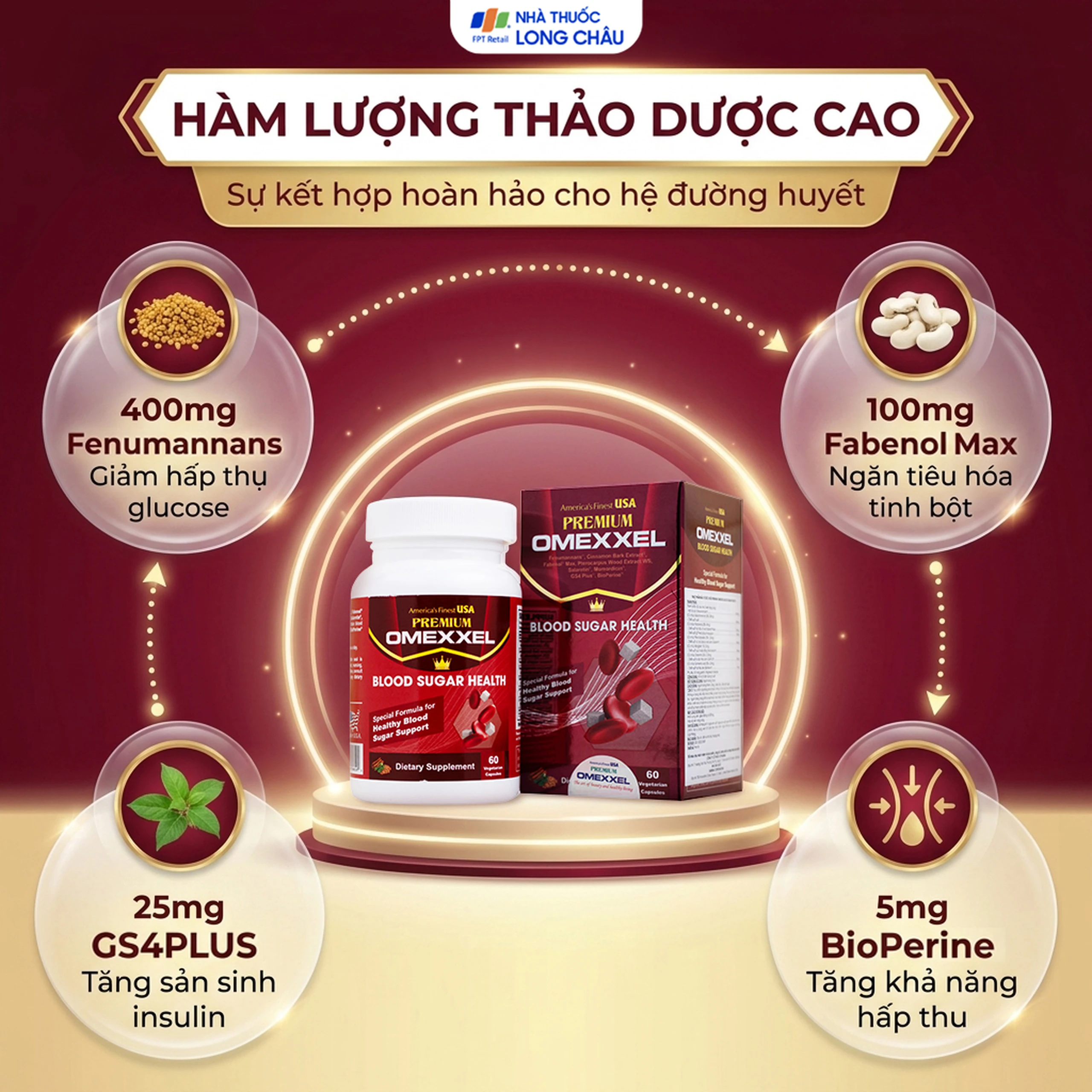 Viên uống hỗ trợ ổn định đường huyết Premium Omexxel Blood Sugar Health (60 viên) 3