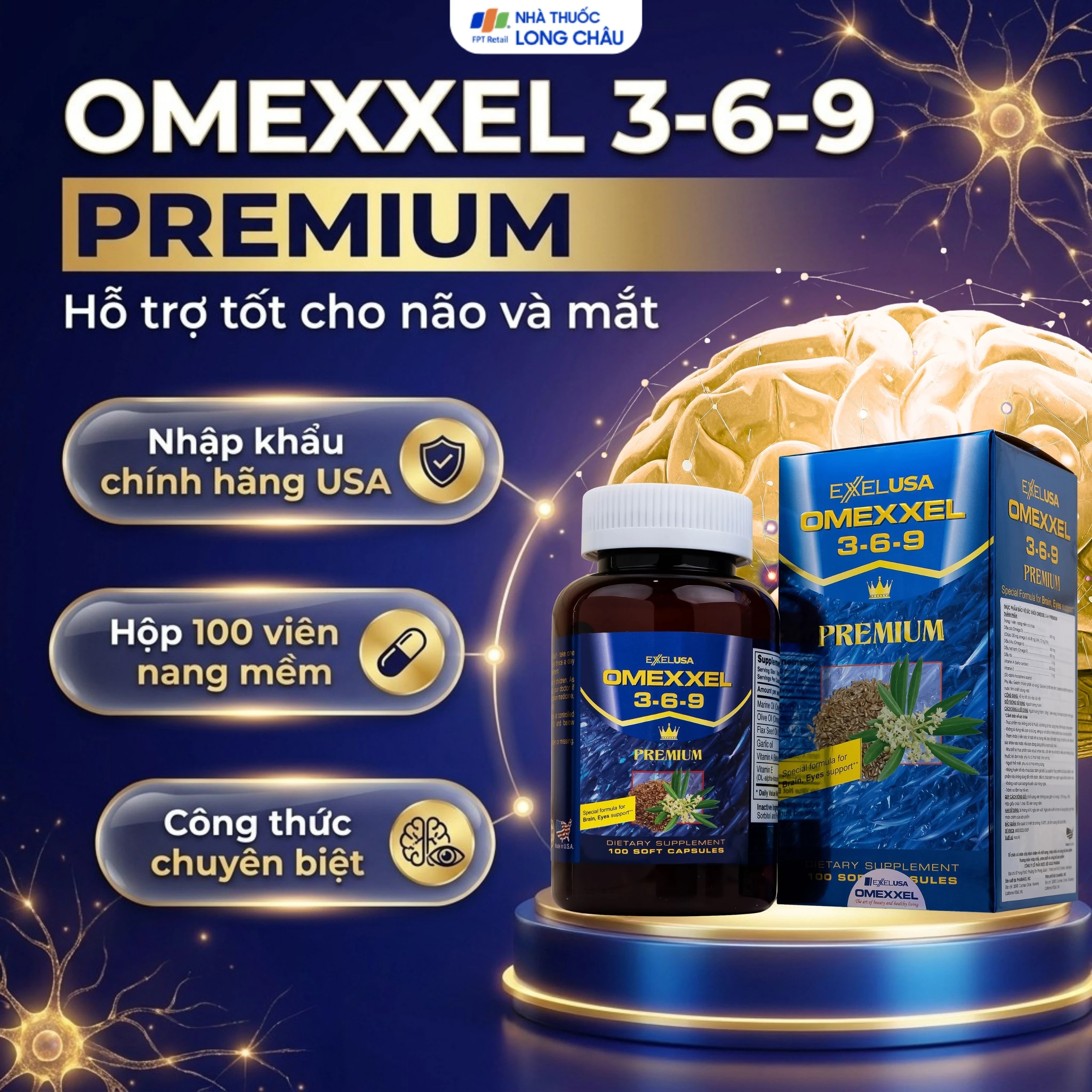 Viên uống hỗ trợ tốt cho não và mắt Omexxel 3-6-9 Premium (100 viên) 2