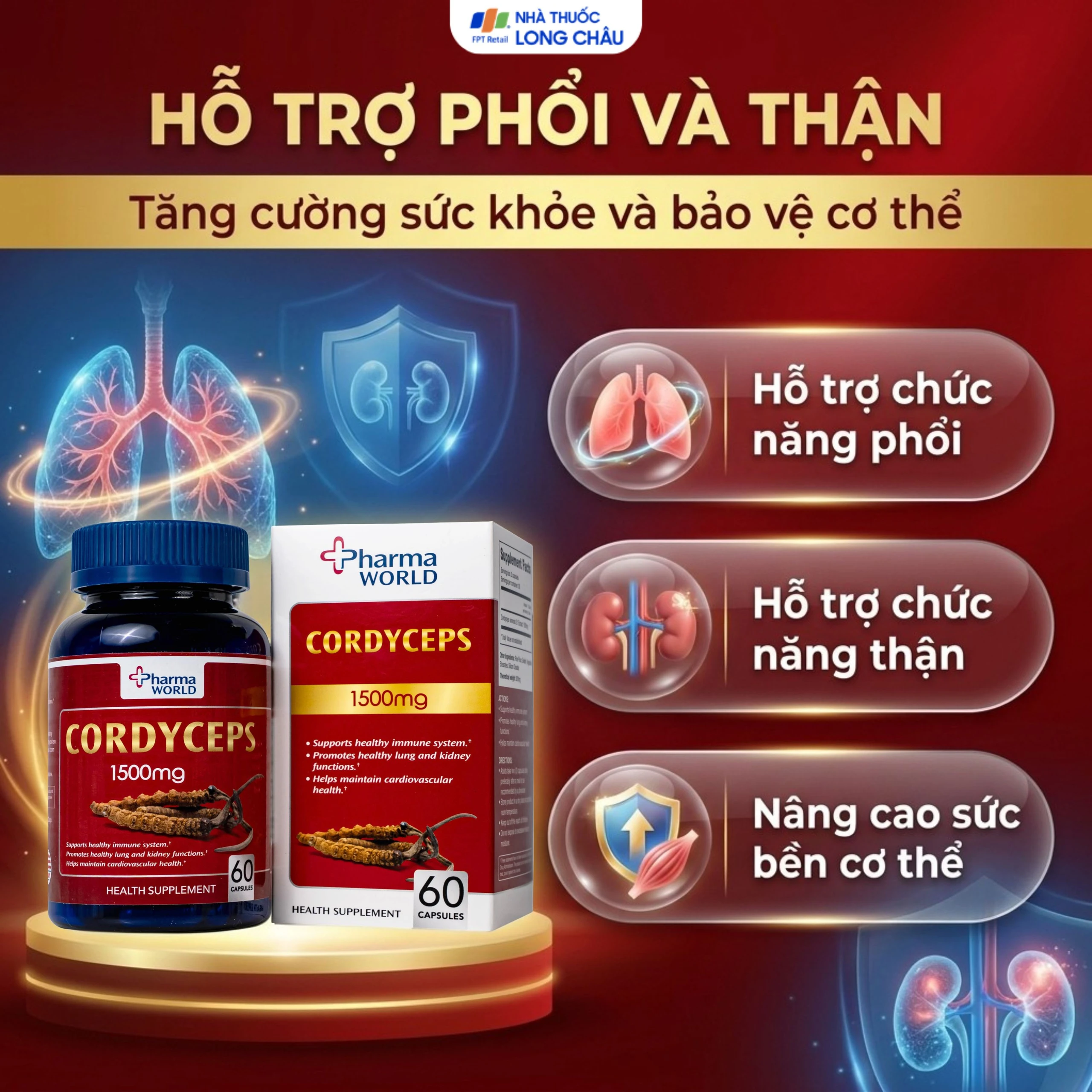 Viên uống Đông Trùng Hạ Thảo giúp tăng cường sức khỏe Cordyceps 1500mg Pharma World (60 viên) 4
