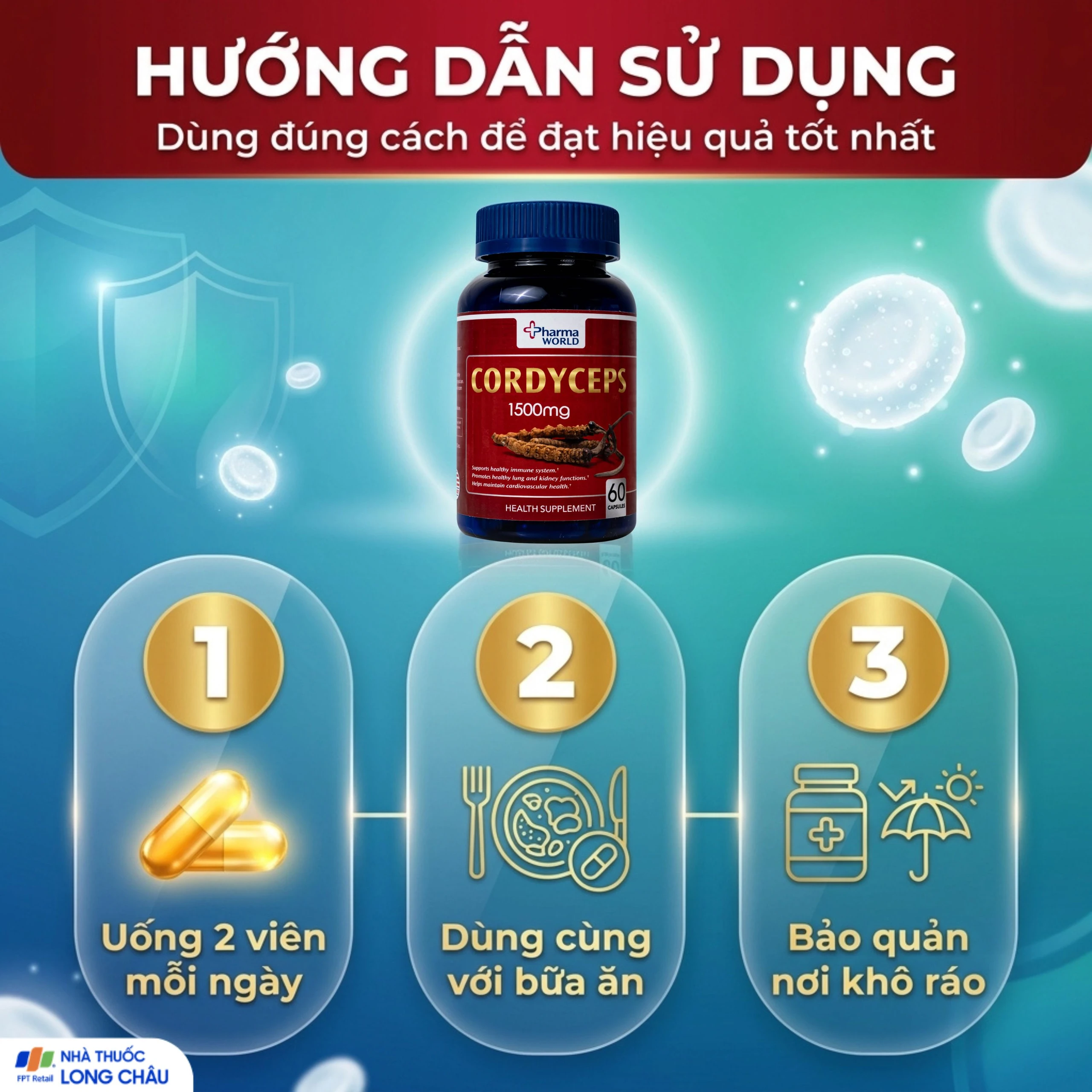 Viên uống Đông Trùng Hạ Thảo giúp tăng cường sức khỏe Cordyceps 1500mg Pharma World (60 viên) 5