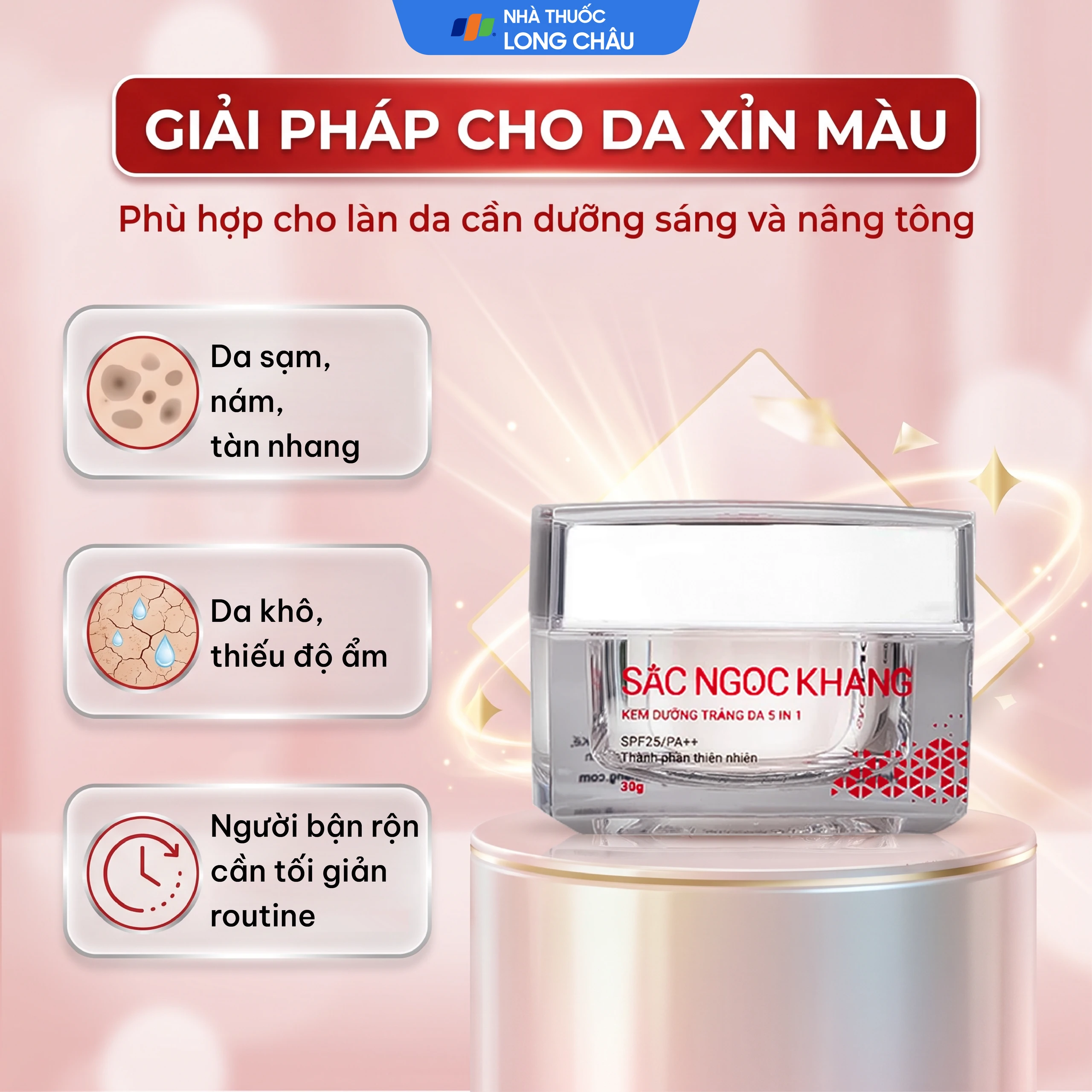 Kem dưỡng trắng da 5 in 1 SPF25/PA++ Sắc Ngọc Khang HTP 30g giúp nâng tông, hiệu chỉnh màu da 4