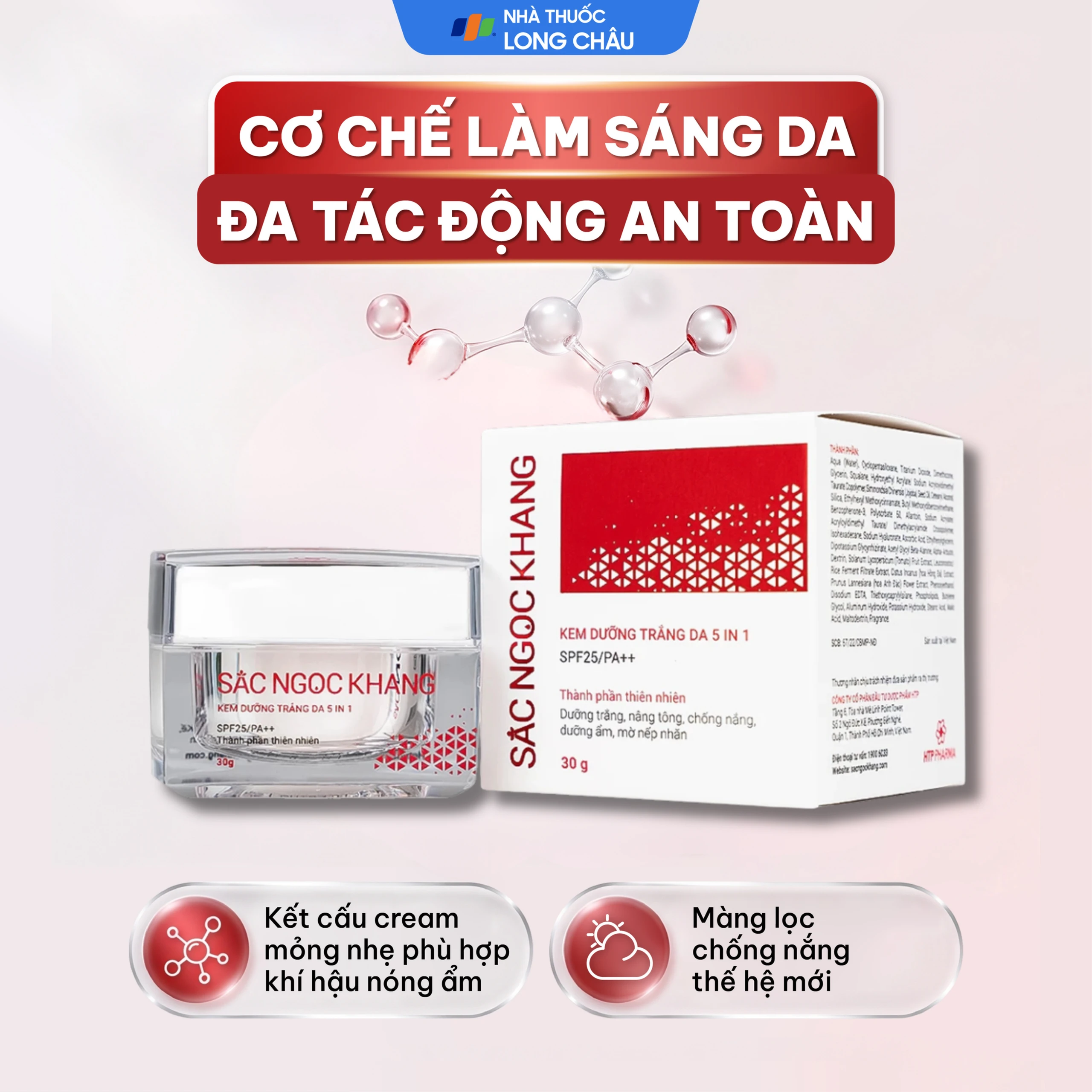 Kem dưỡng trắng da 5 in 1 SPF25/PA++ Sắc Ngọc Khang HTP 30g giúp nâng tông, hiệu chỉnh màu da 6