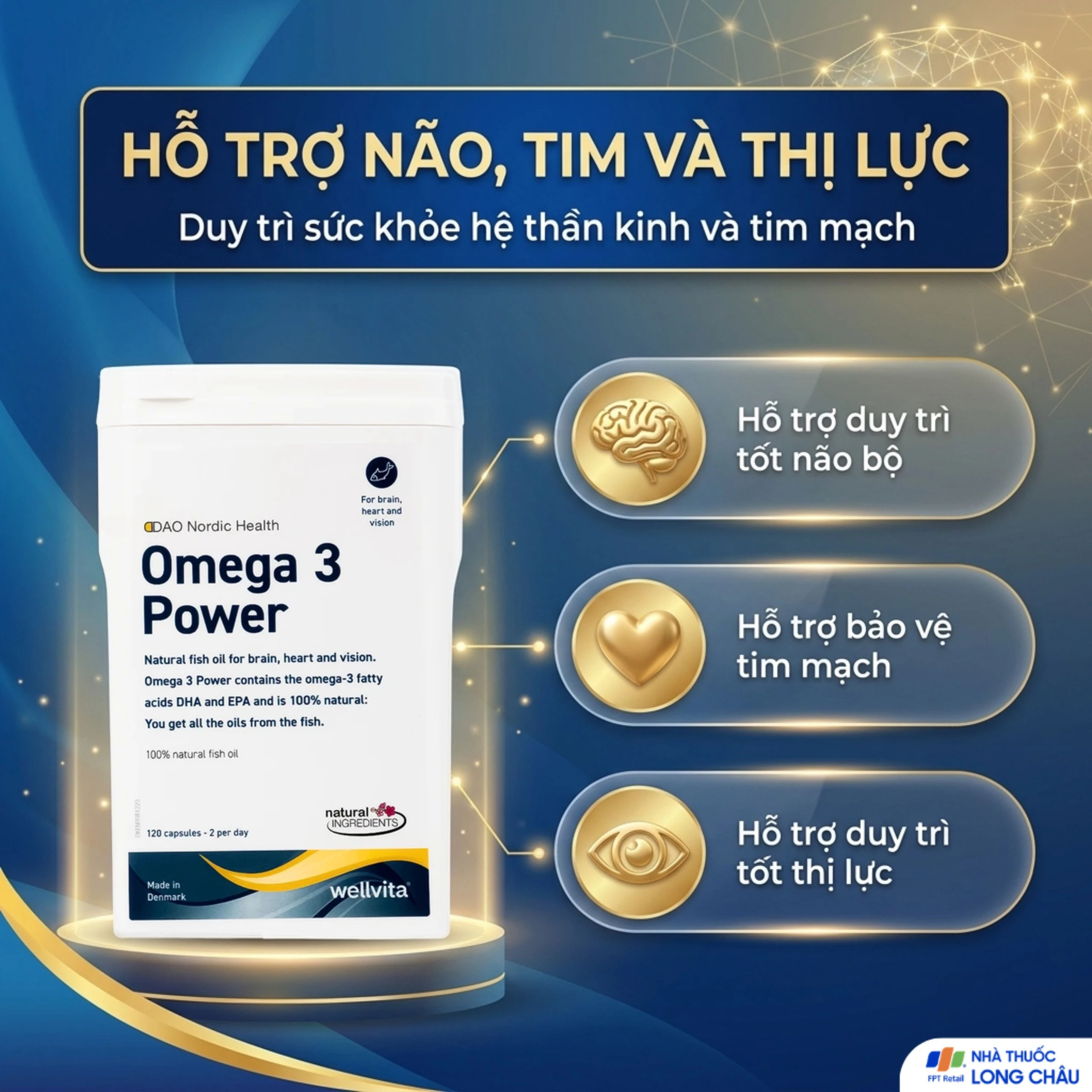 Viên uống hỗ trợ sức khoẻ tim mạch, giảm mỡ máu, tốt cho não và thị lực Omega 3 Power DAO Nordic Health (120 viên) 4