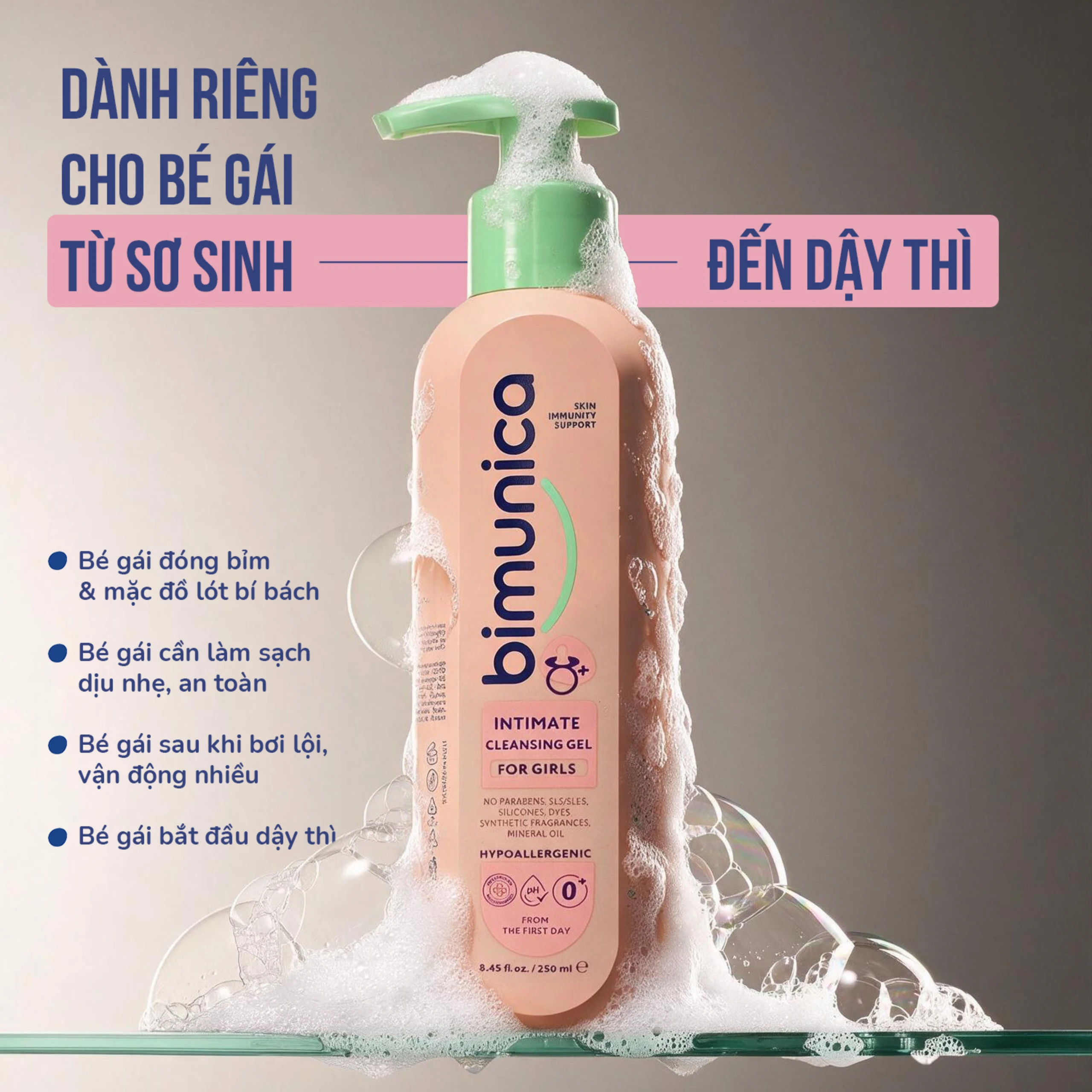 Dung dịch vệ sinh dành cho bé gái Bimunica kháng khuẩn, bảo vệ vùng kín (250ml) 4