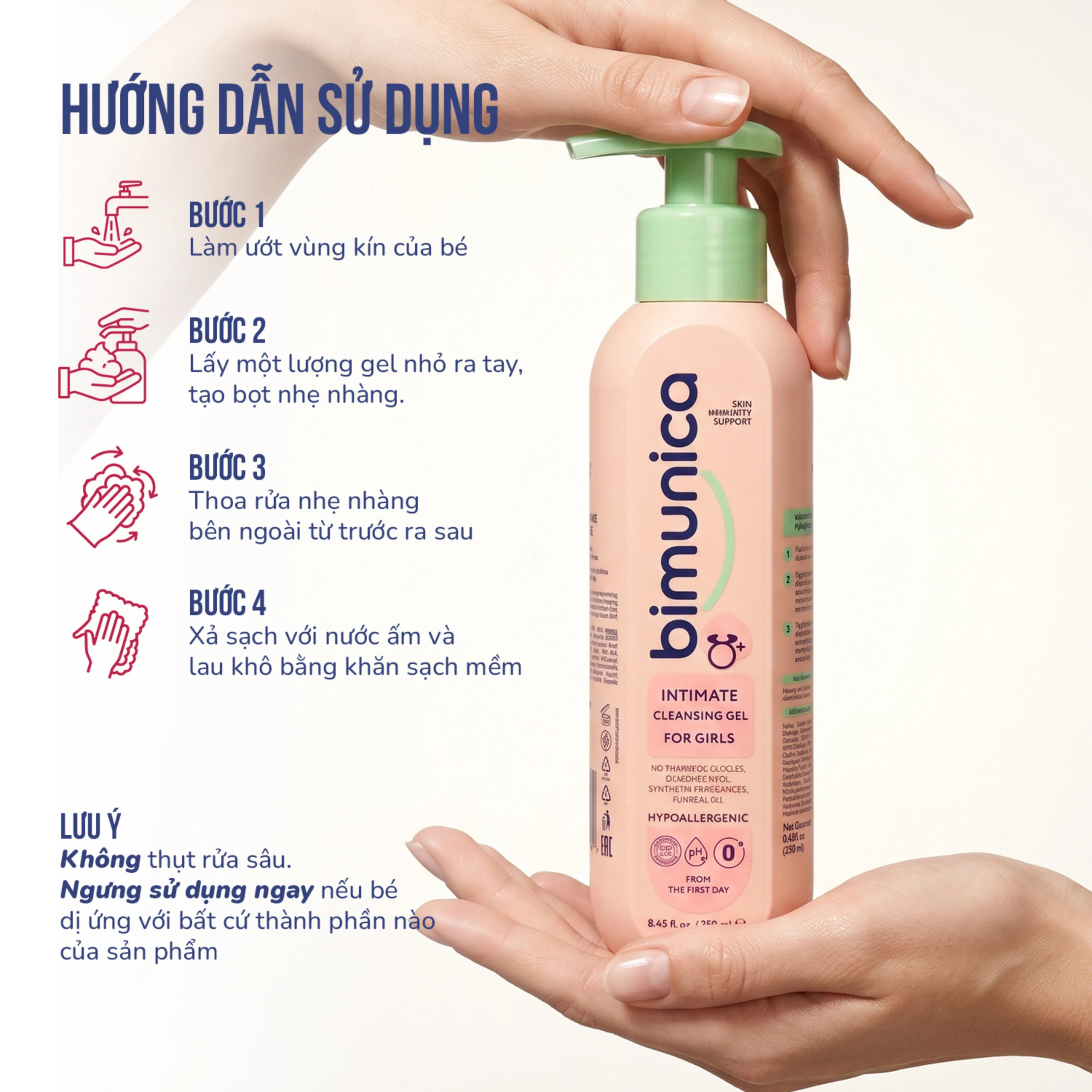 Dung dịch vệ sinh dành cho bé gái Bimunica kháng khuẩn, bảo vệ vùng kín (250ml) 5
