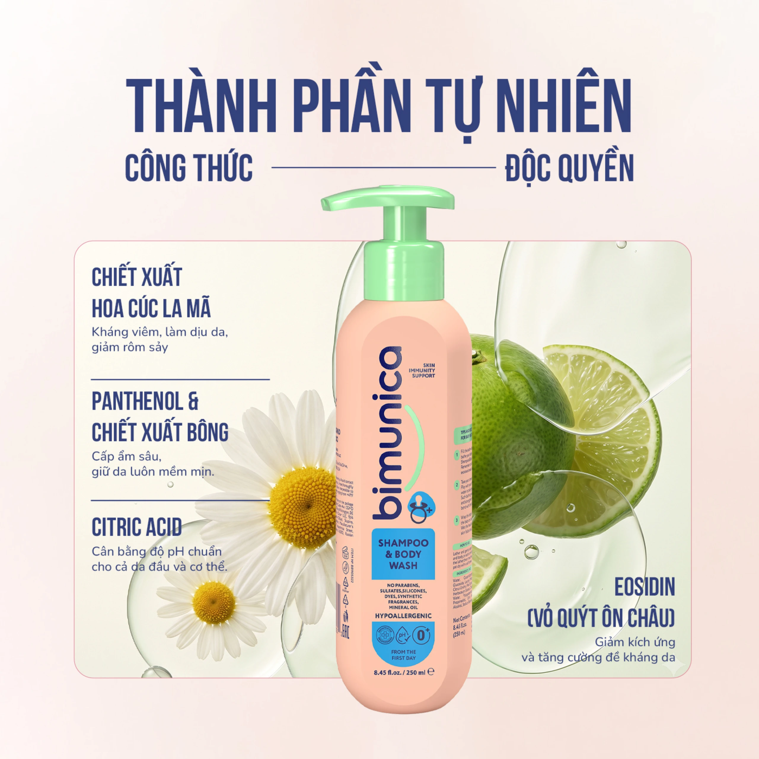 Sữa tắm gội cho trẻ sơ sinh và trẻ nhỏ 2in1 Bimunica dịu nhẹ, an toàn cho da và tóc (250ml) 3