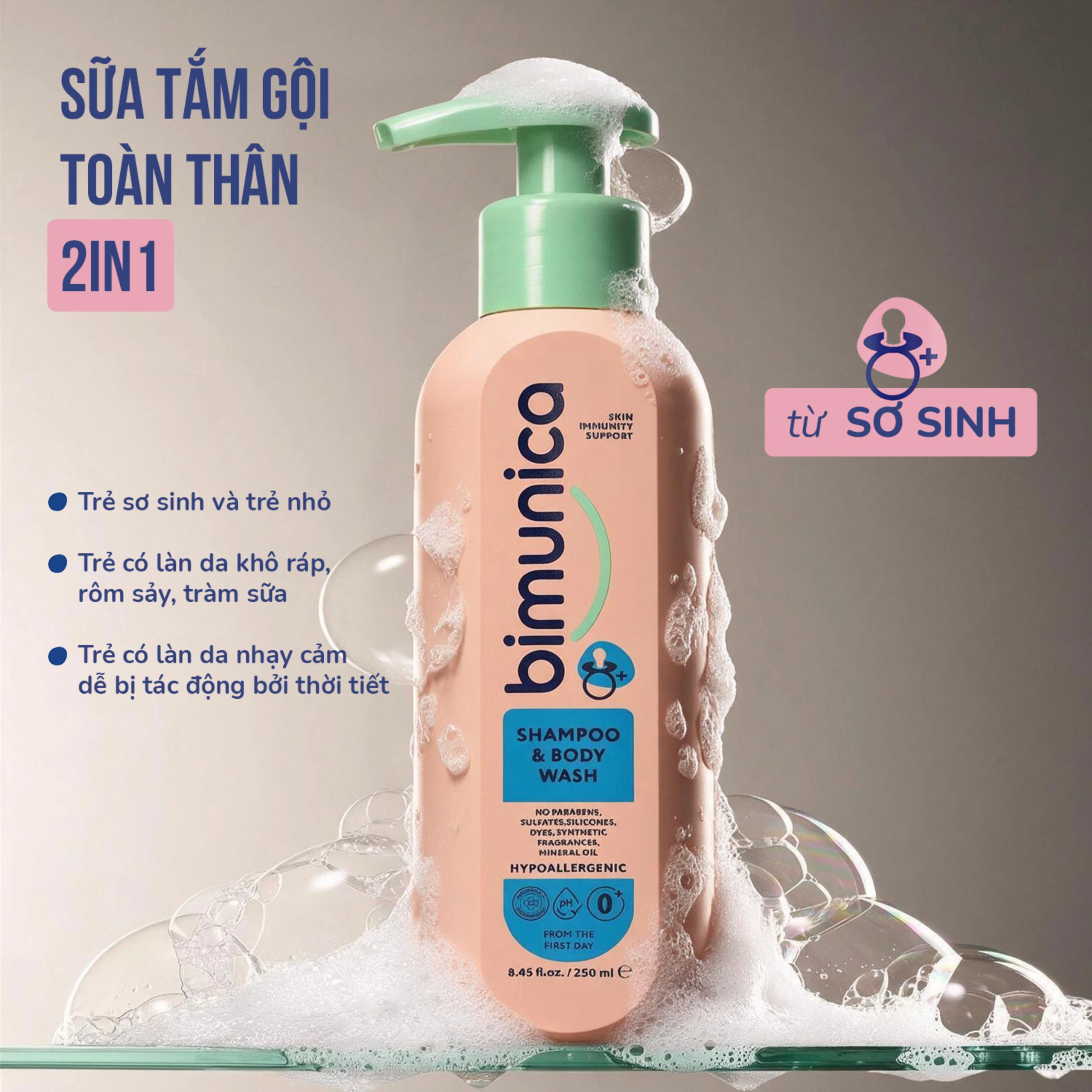 Sữa tắm gội cho trẻ sơ sinh và trẻ nhỏ 2in1 Bimunica dịu nhẹ, an toàn cho da và tóc (250ml) 4