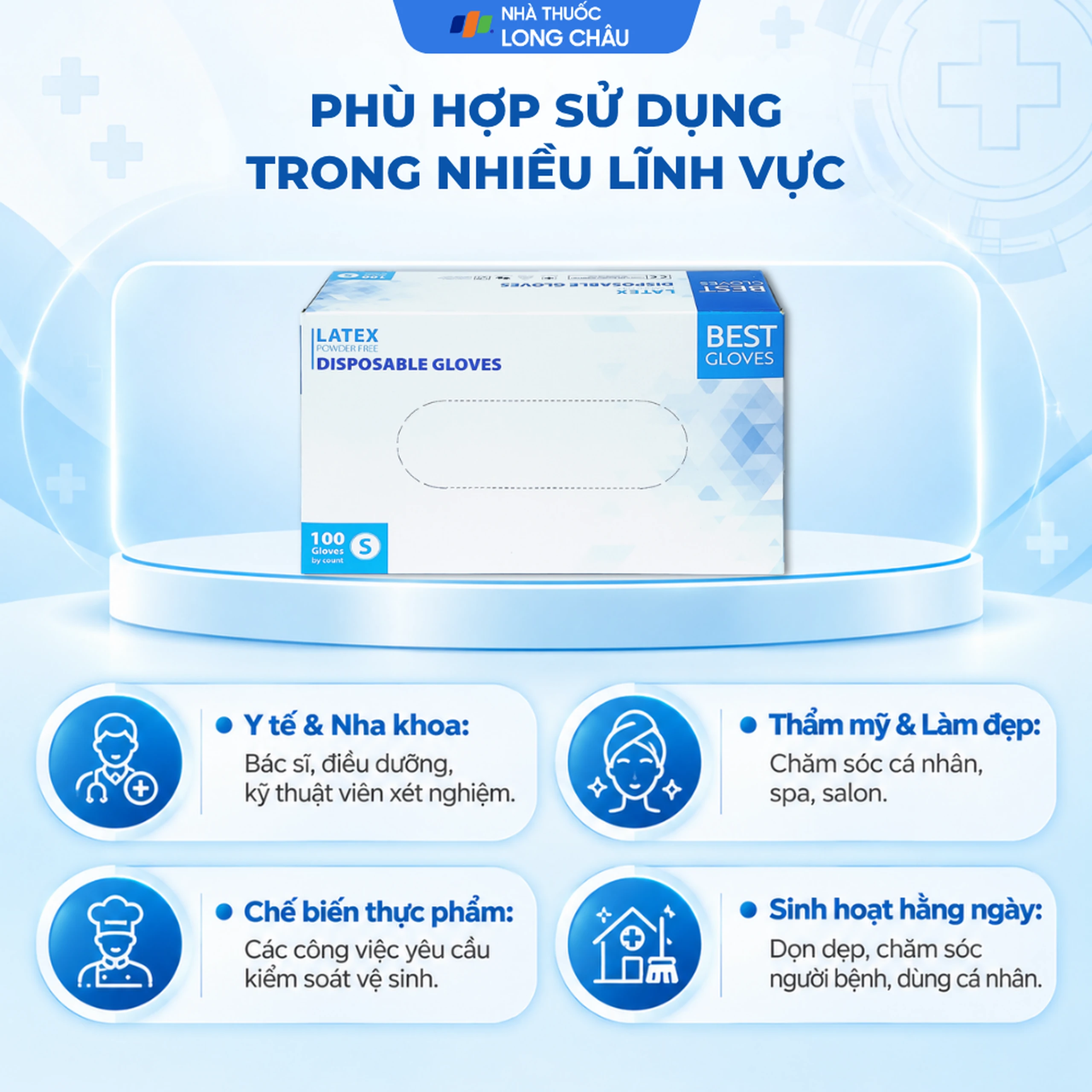 Găng tay y tế không bột, phủ Latex size S (100 cái) Powder Free Disposable 4
