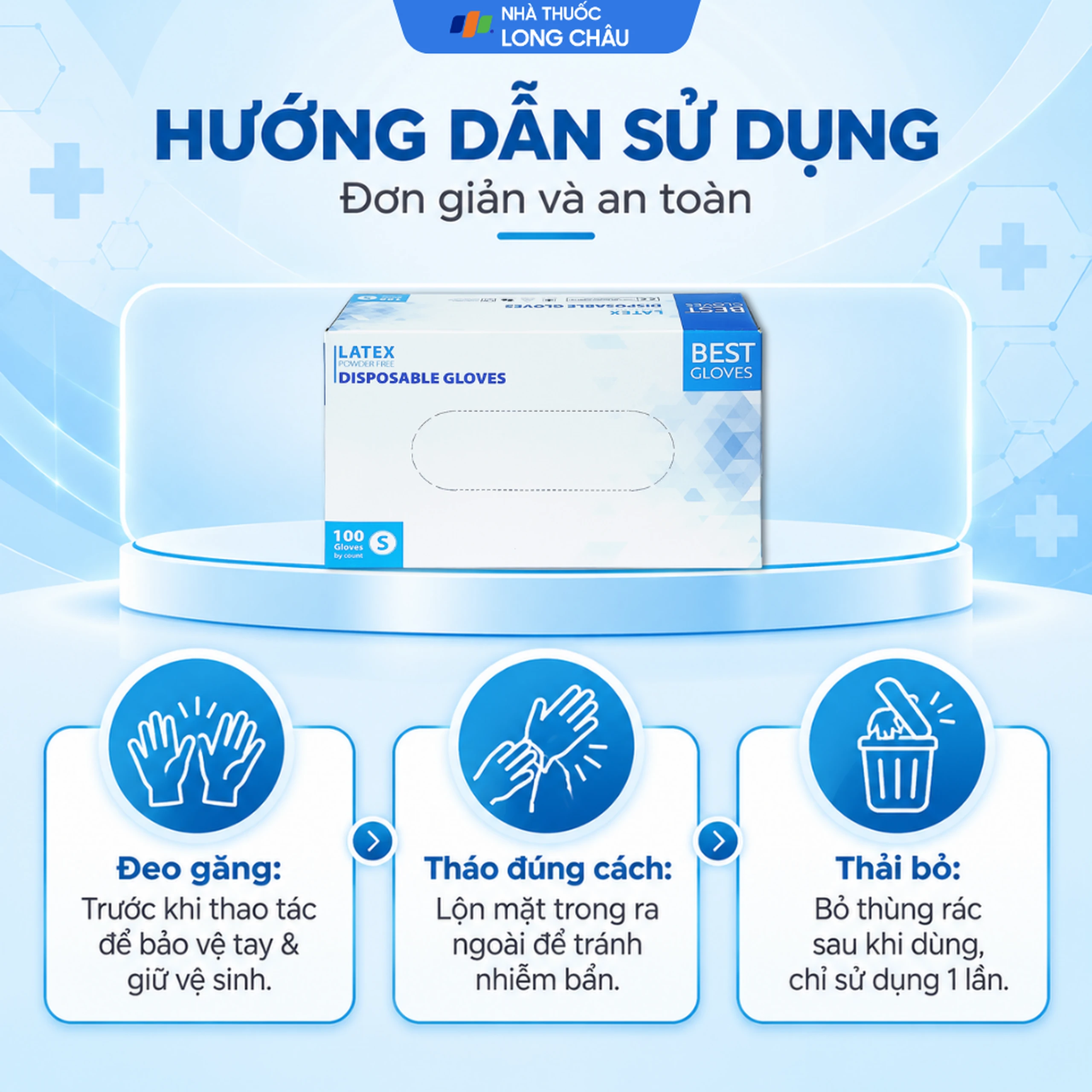 Găng tay y tế không bột, phủ Latex size S (100 cái) Powder Free Disposable 5
