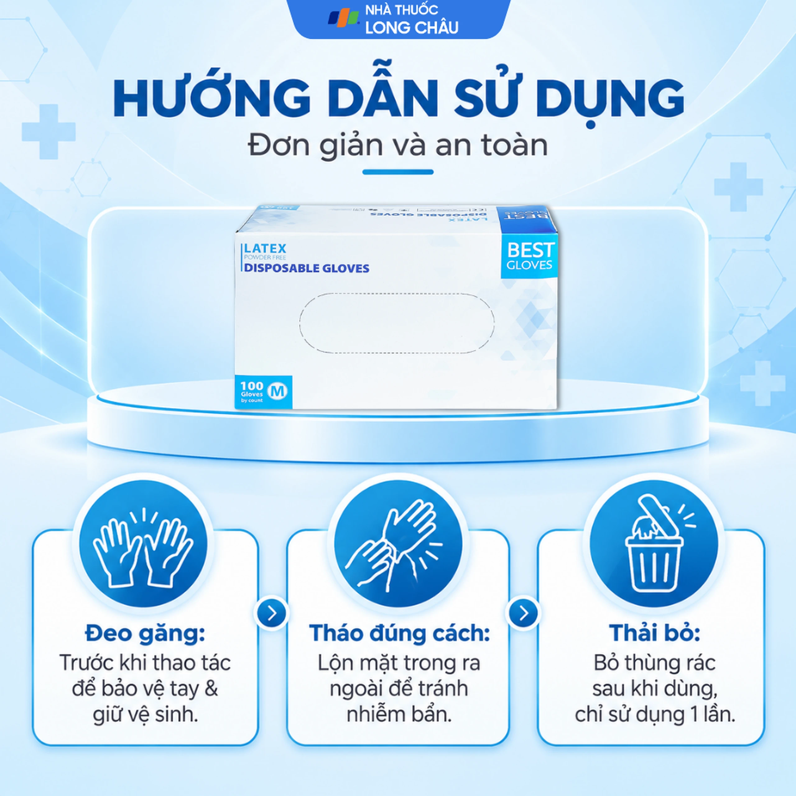 Găng tay y tế không bột, phủ Latex size M (100 cái) Powder Free Disposable 5