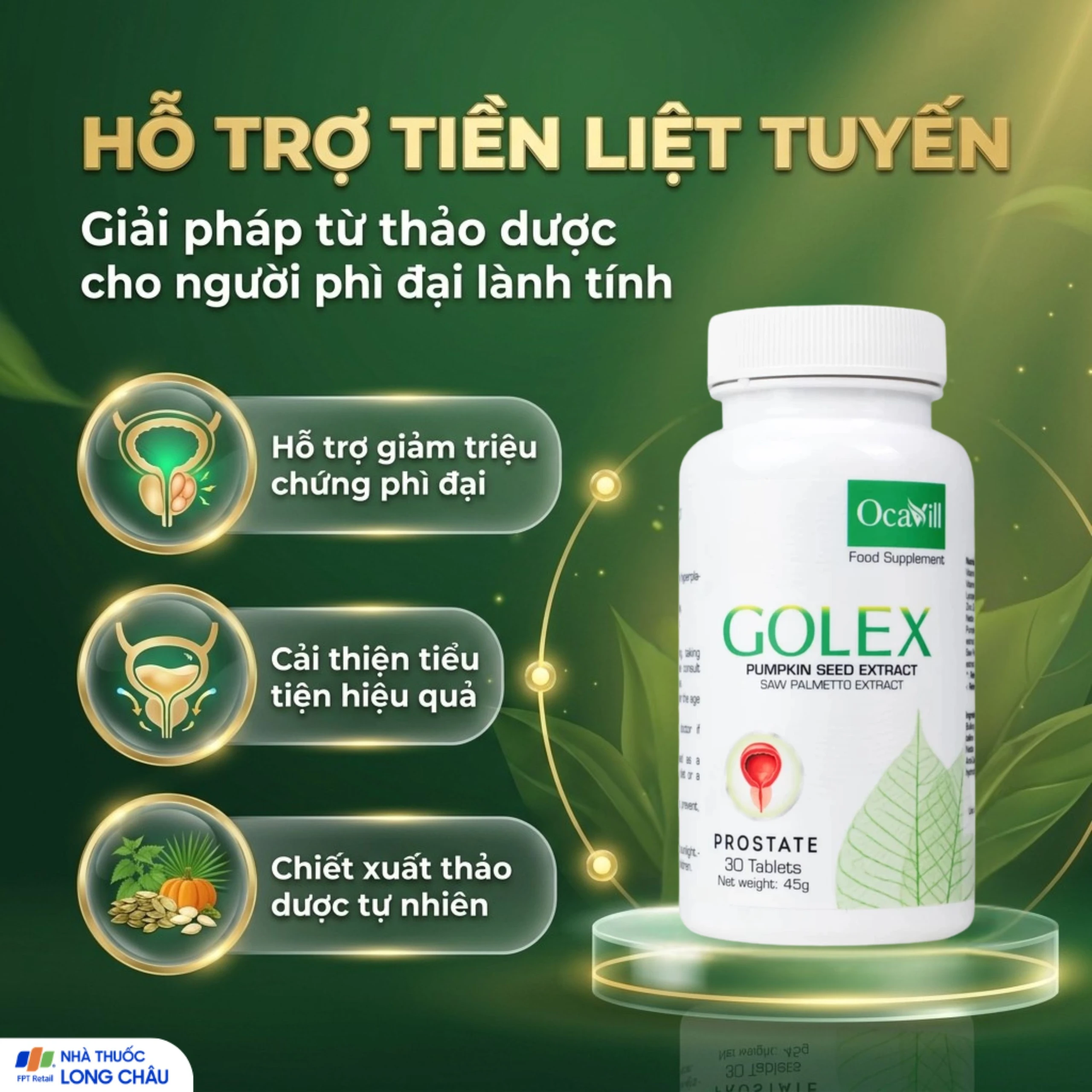 Viên uống hỗ trợ cho người phì đại lành tính tuyến tiền liệt Golex Ocavill (30 viên) 2