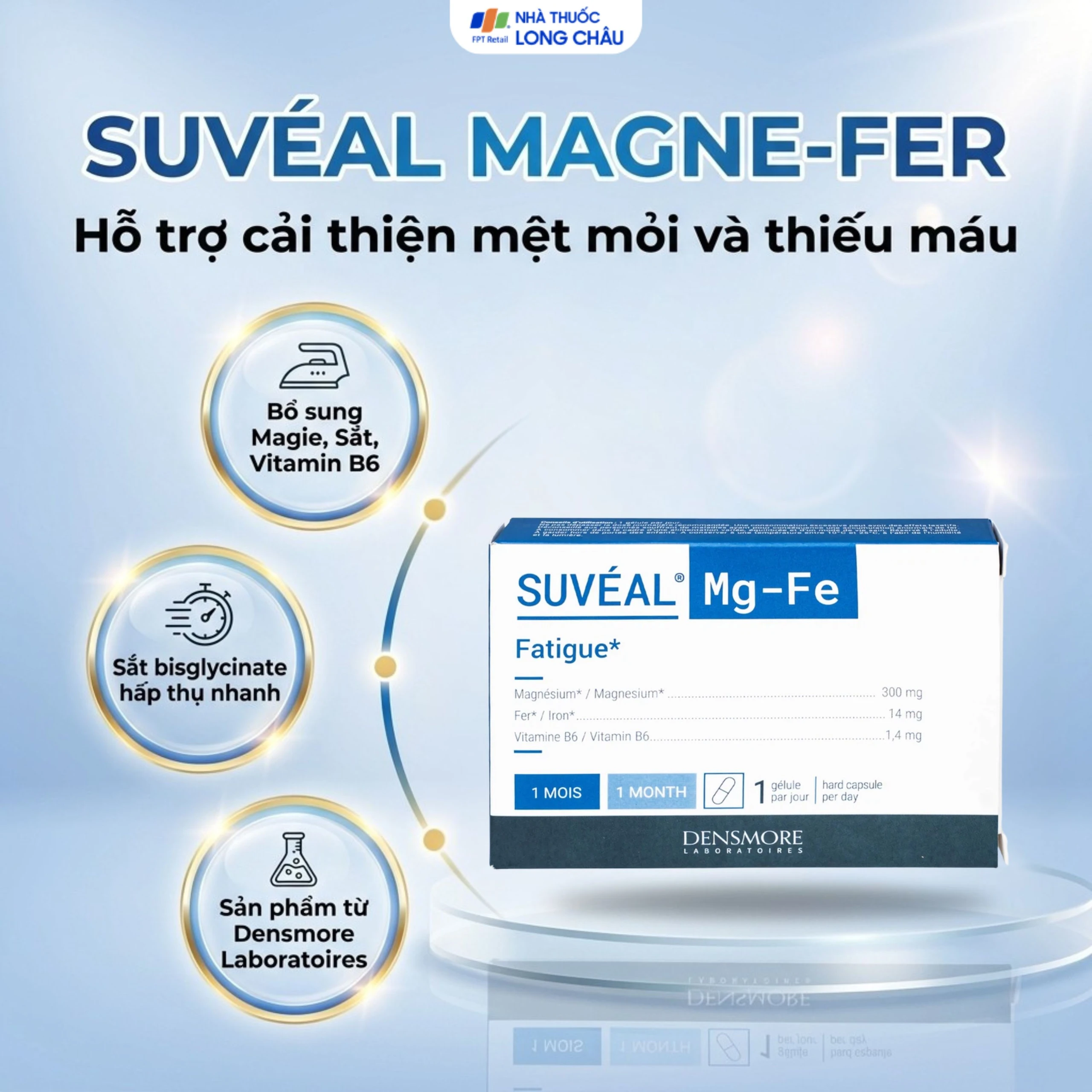 Viên uống Suvéal Magne-Fer Densmore bổ sung magie, vitamin B6 và sắt cho cơ thể (2 vỉ x 15 viên) 2