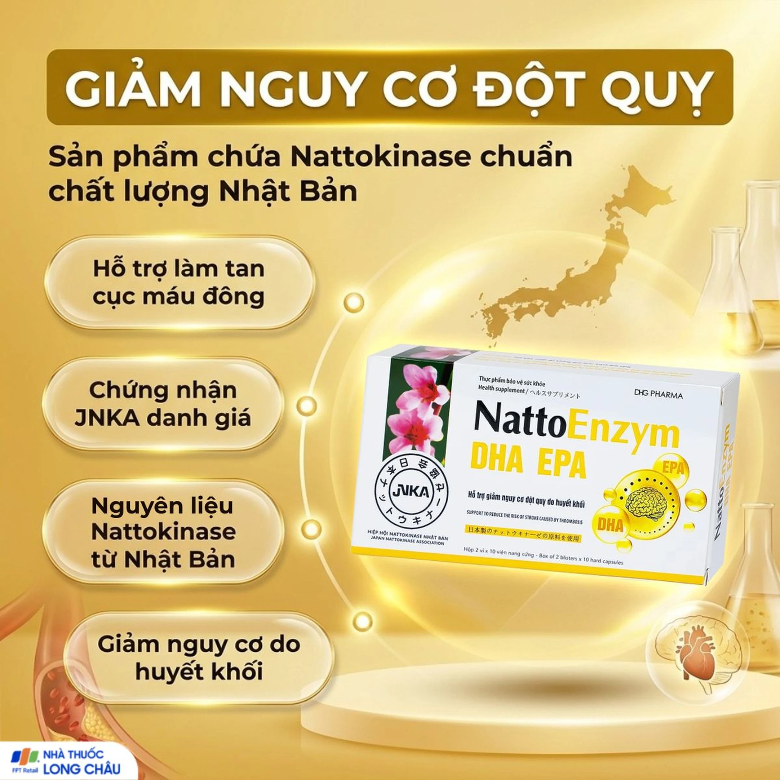 Viên uống NattoEnzym DHA EPA DHG Pharma hỗ trợ giảm nguy cơ đột quỵ do huyết khối (2 vỉ x 10 viên) 2