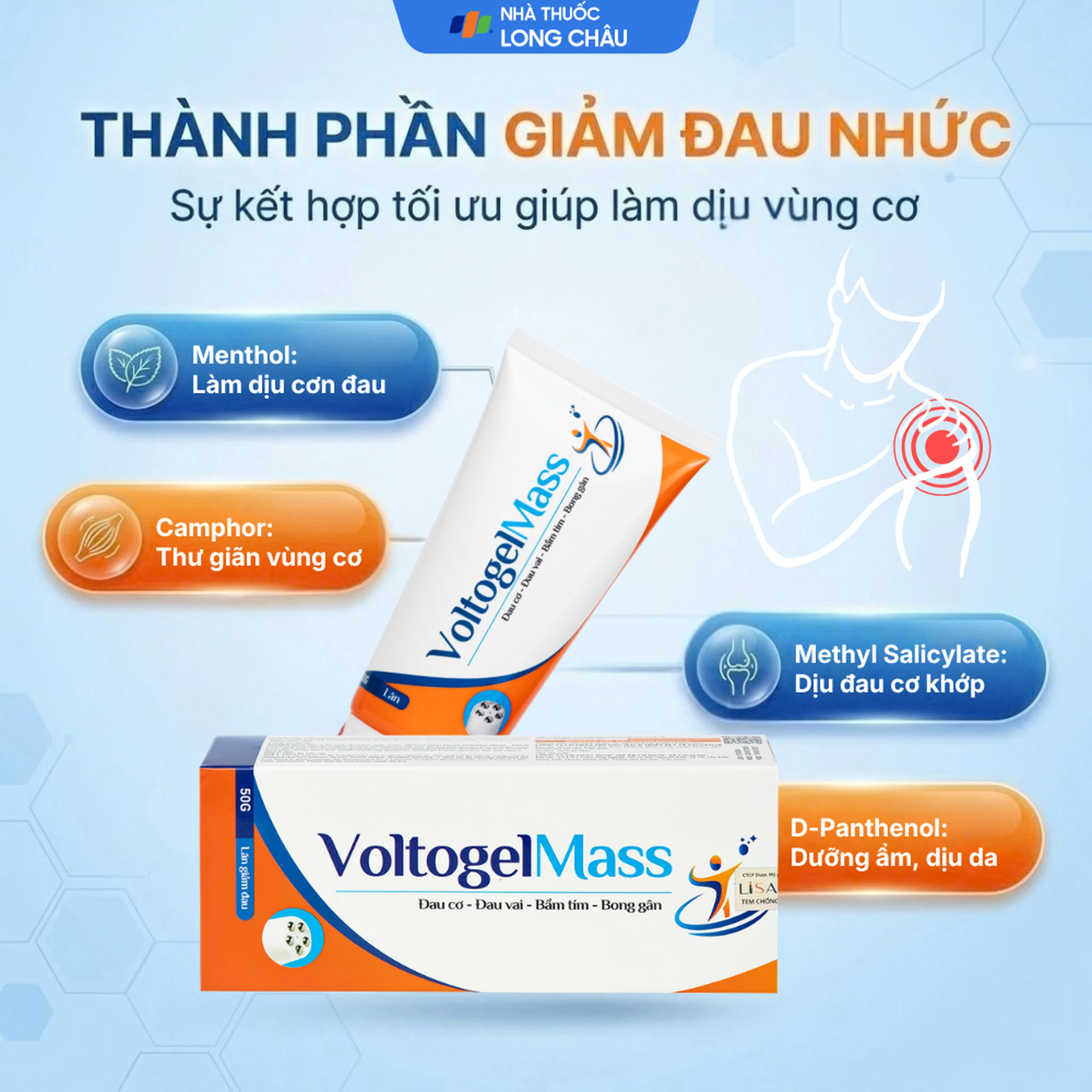 Gel bôi giảm đau Voltogel mass 50g giúp giảm đau cơ, đau vai, bầm tím, bong gân 3