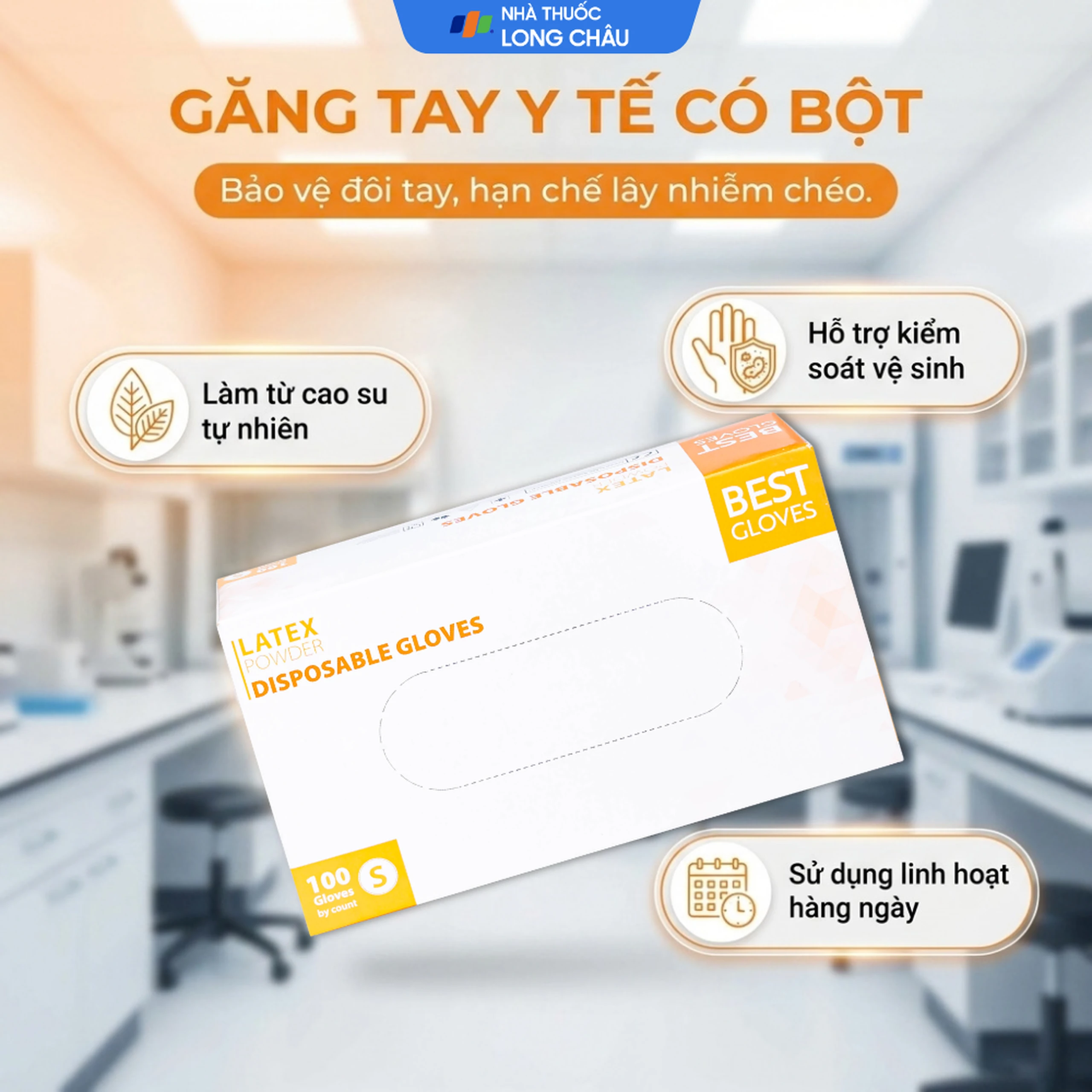 Găng tay y tế có bột, phủ Latex size S (100 cái) Powder Disposable 2