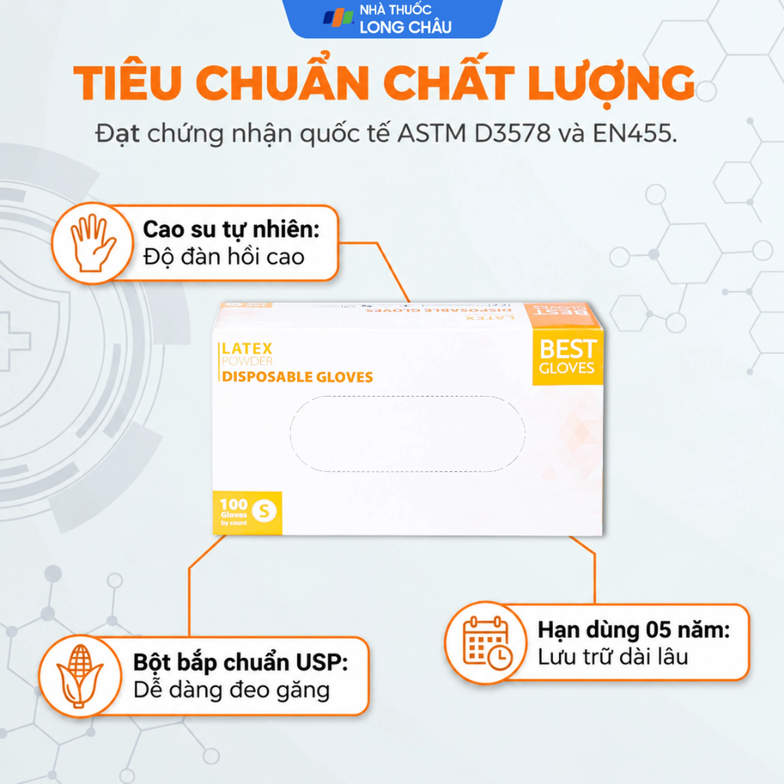 Găng tay y tế có bột, phủ Latex size S (100 cái) Powder Disposable 3