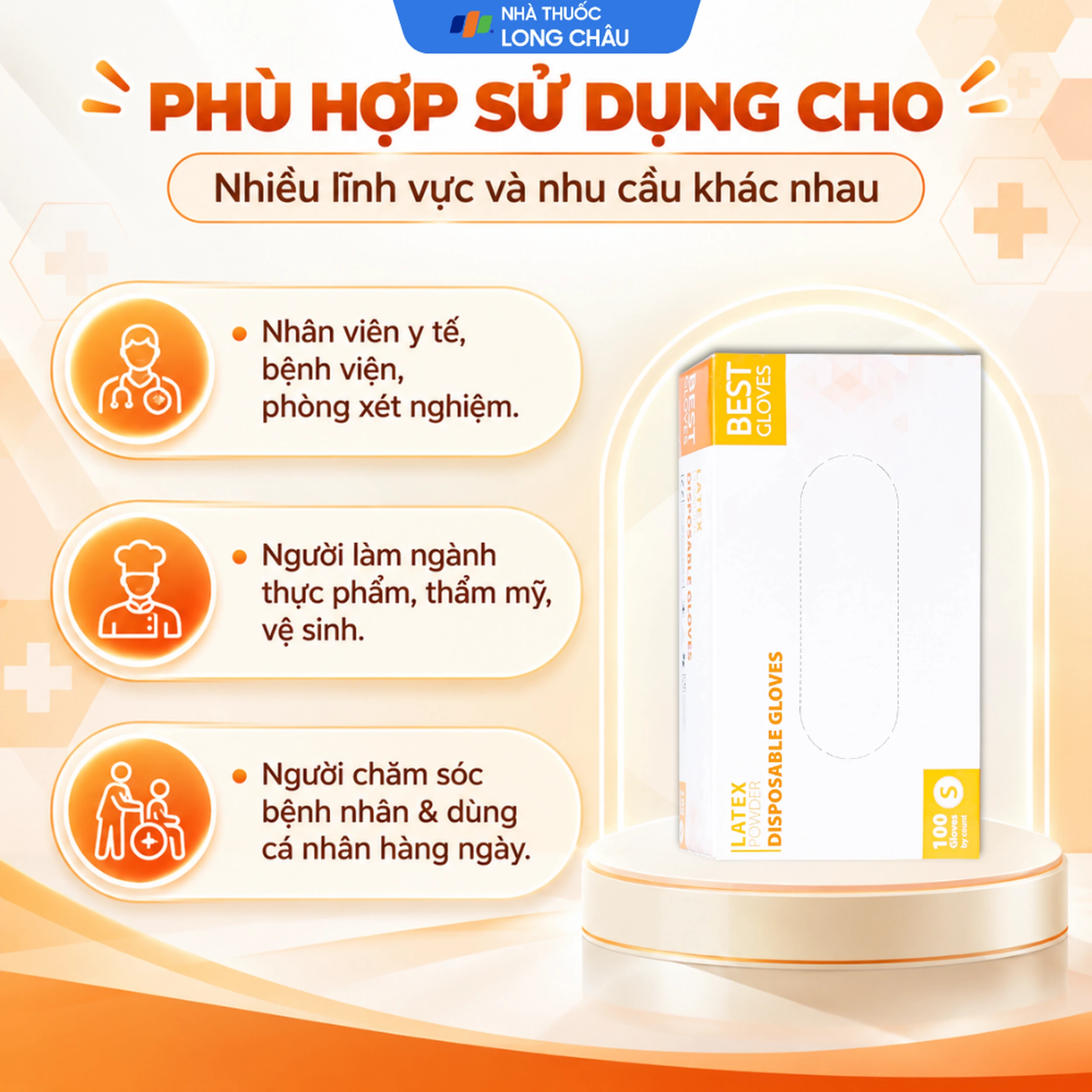 Găng tay y tế có bột, phủ Latex size S (100 cái) Powder Disposable 4