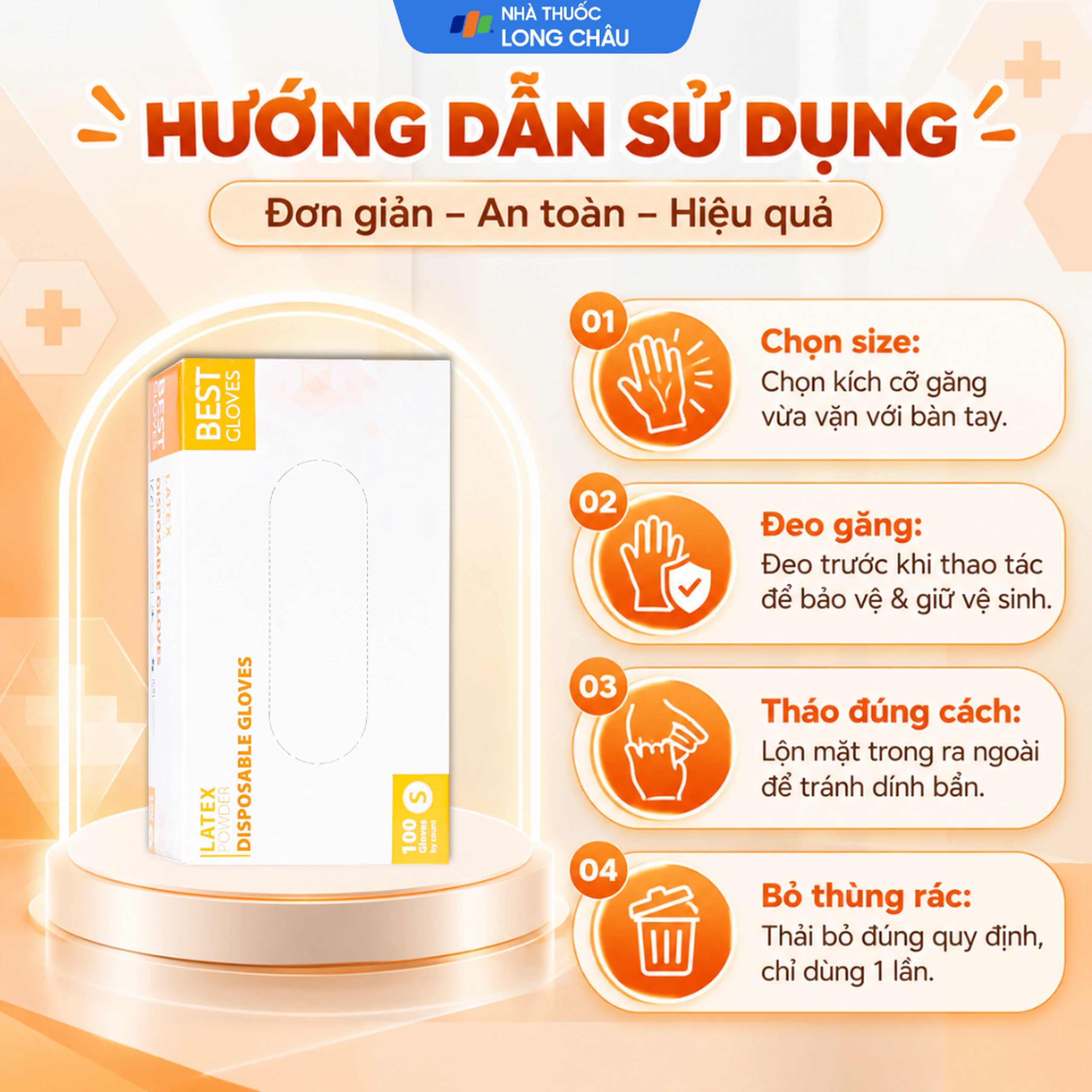 Găng tay y tế có bột, phủ Latex size S (100 cái) Powder Disposable 5