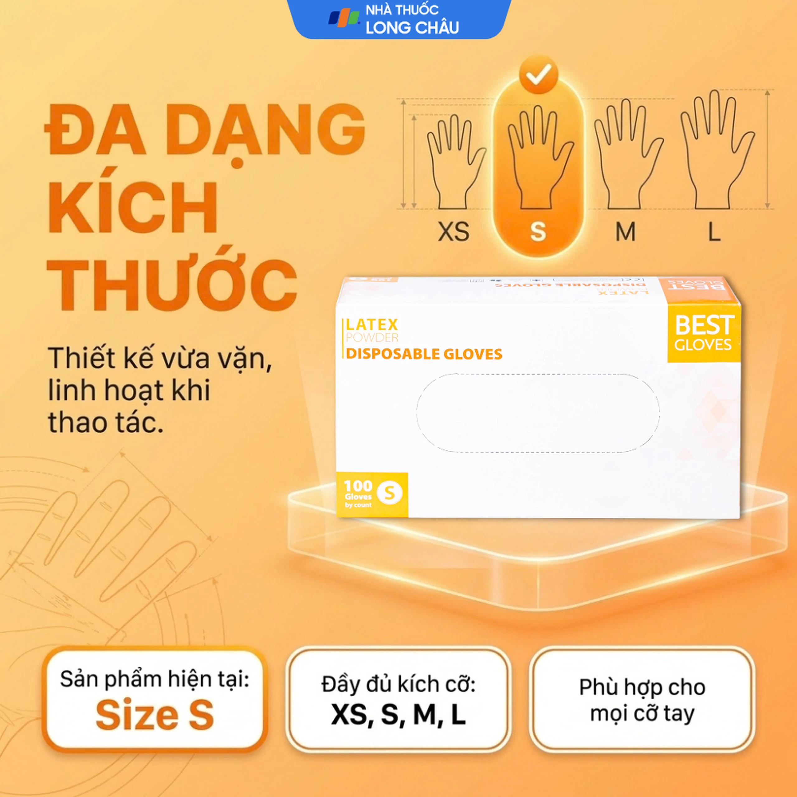 Găng tay y tế có bột, phủ Latex size S (100 cái) Powder Disposable 6