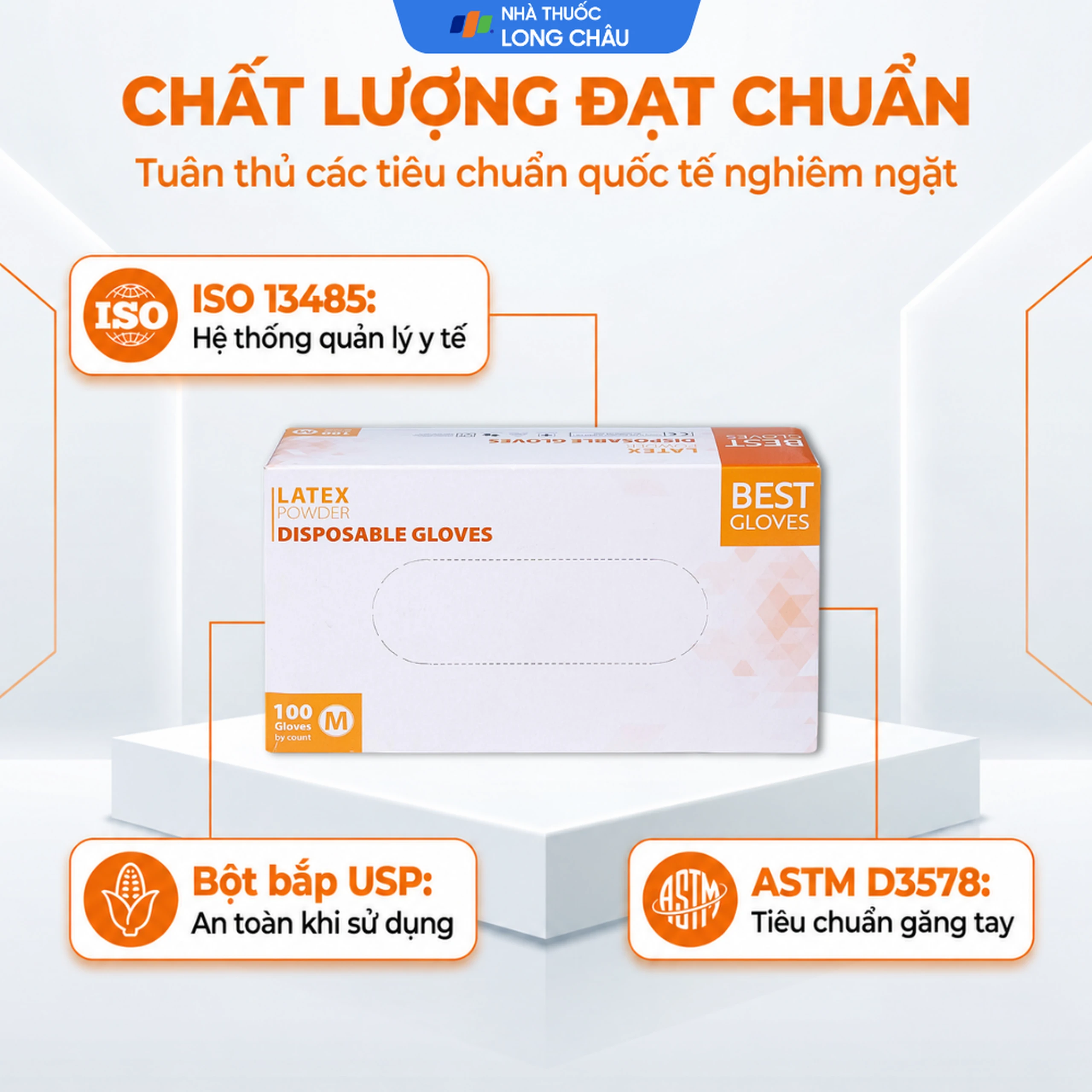 Găng tay y tế có bột, phủ Latex size M (100 cái) Powder Disposable 3