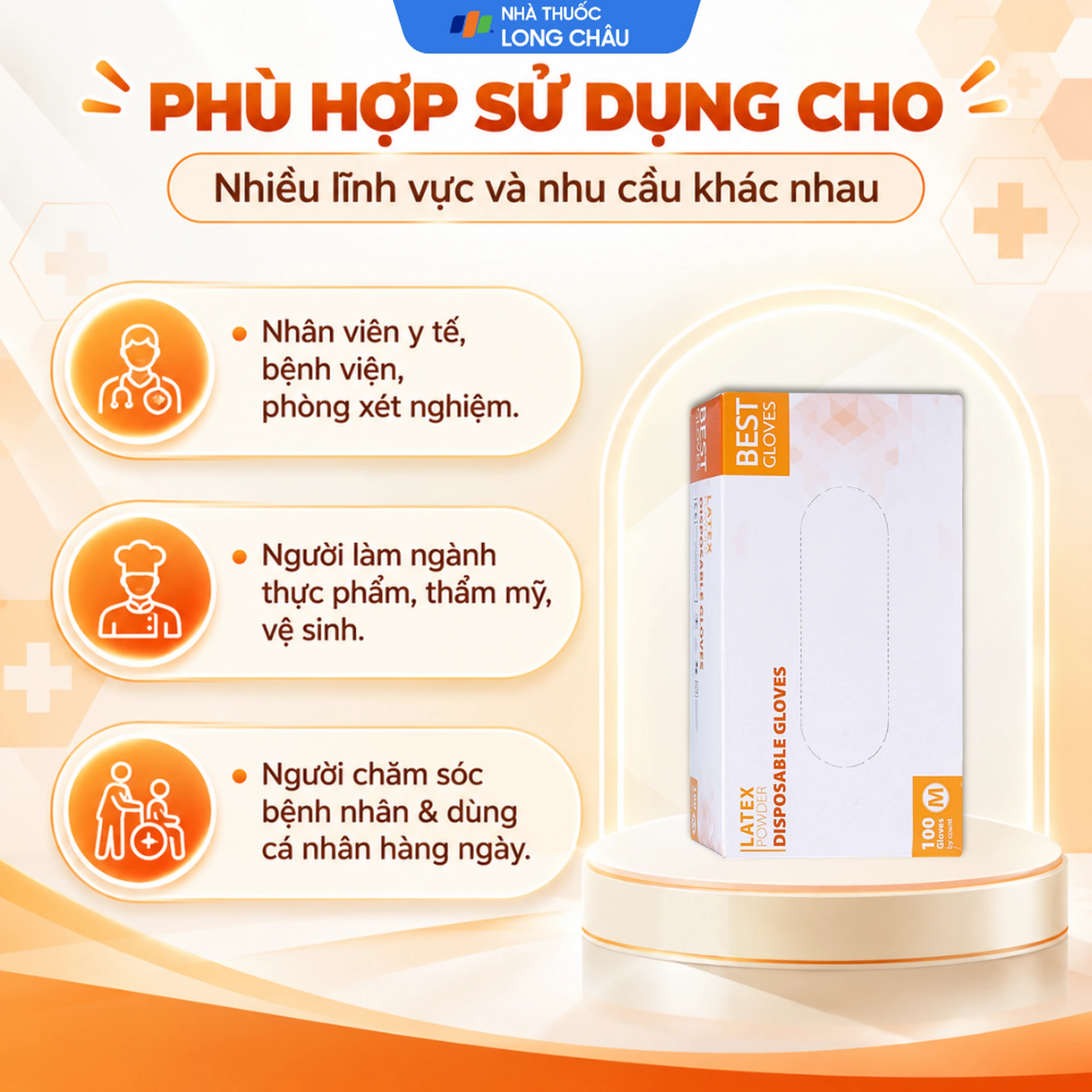 Găng tay y tế có bột, phủ Latex size M (100 cái) Powder Disposable 4