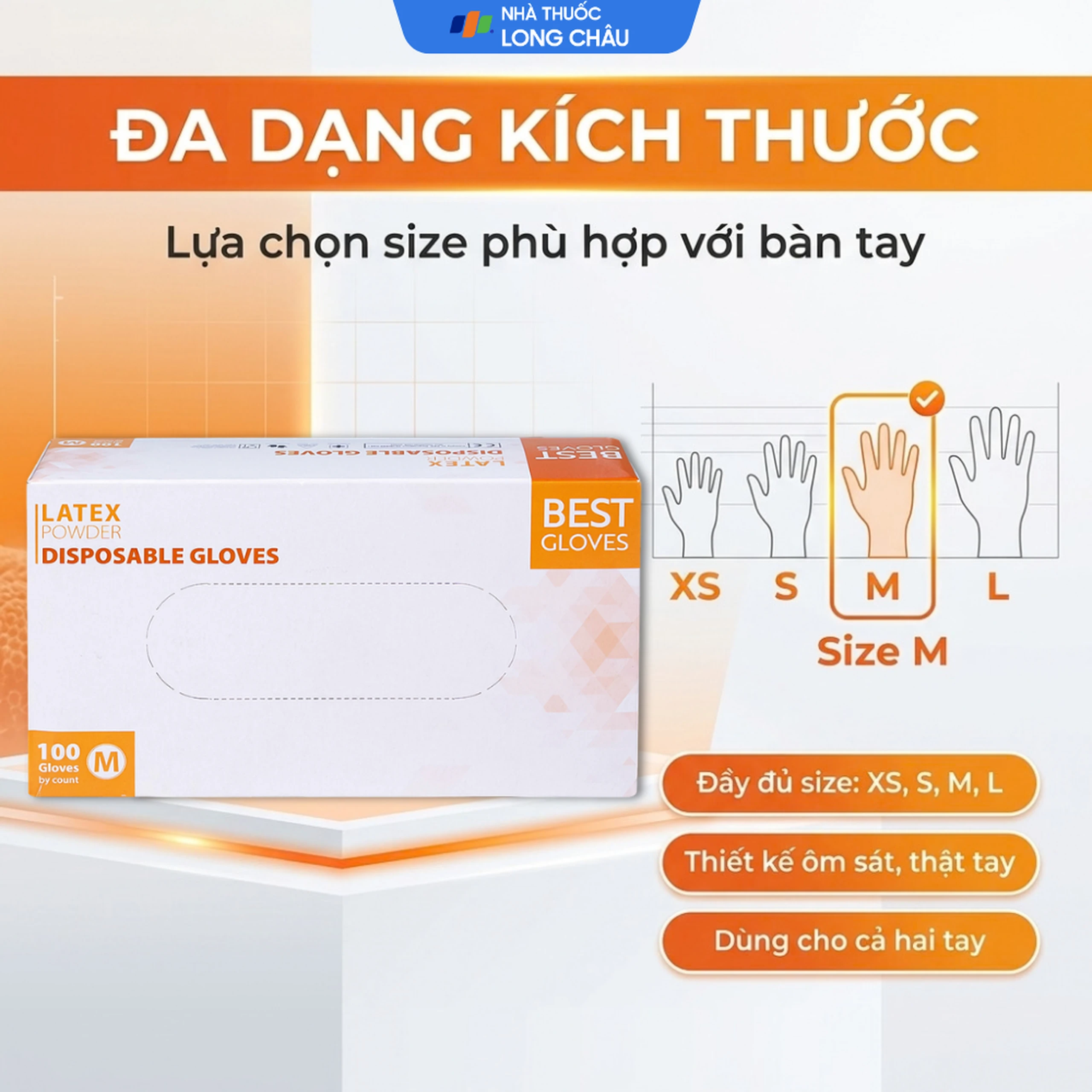 Găng tay y tế có bột, phủ Latex size M (100 cái) Powder Disposable 6