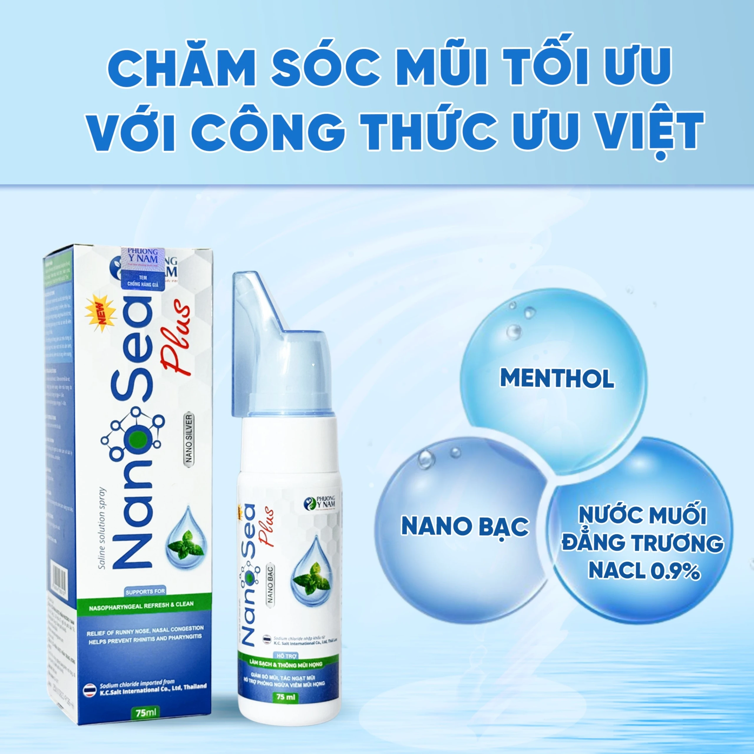 Xịt mũi muối biển Nano Sea Plus người lớn 75ml giúp làm sạch, thông mũi họng