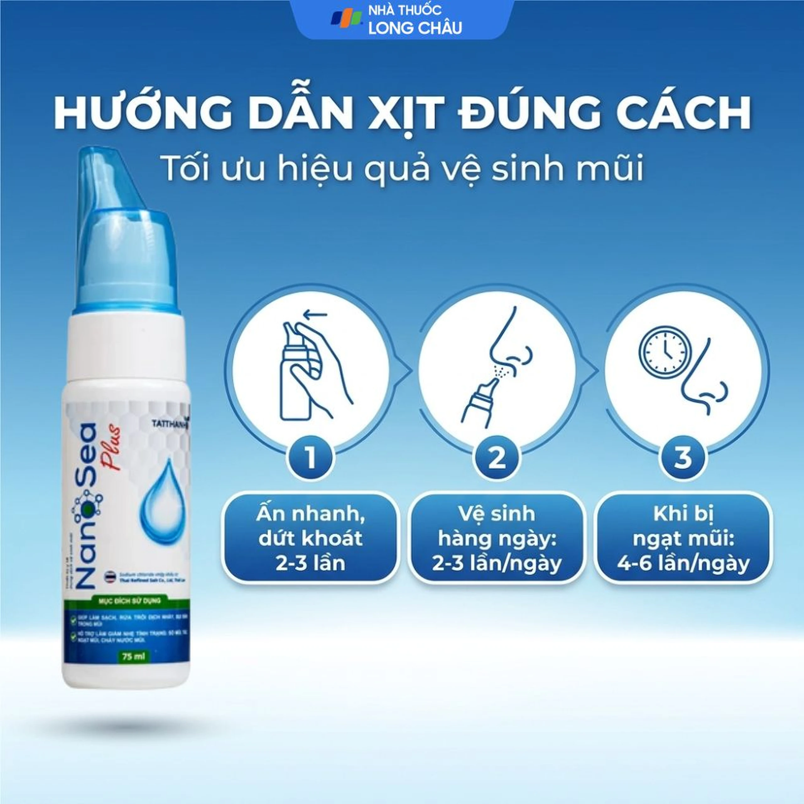 Xịt mũi muối biển Nano Sea Plus người lớn 75ml giúp làm sạch, thông mũi họng 5