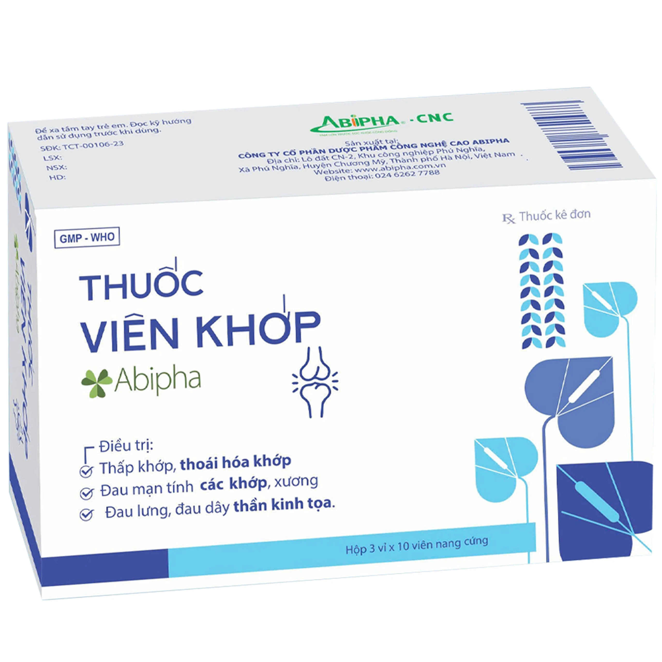 Viên khớp Abipha điều trị thấp khớp, viêm khớp, thoái hóa khớp, đau mạn tính các khớp (3 vỉ x 10 viên)