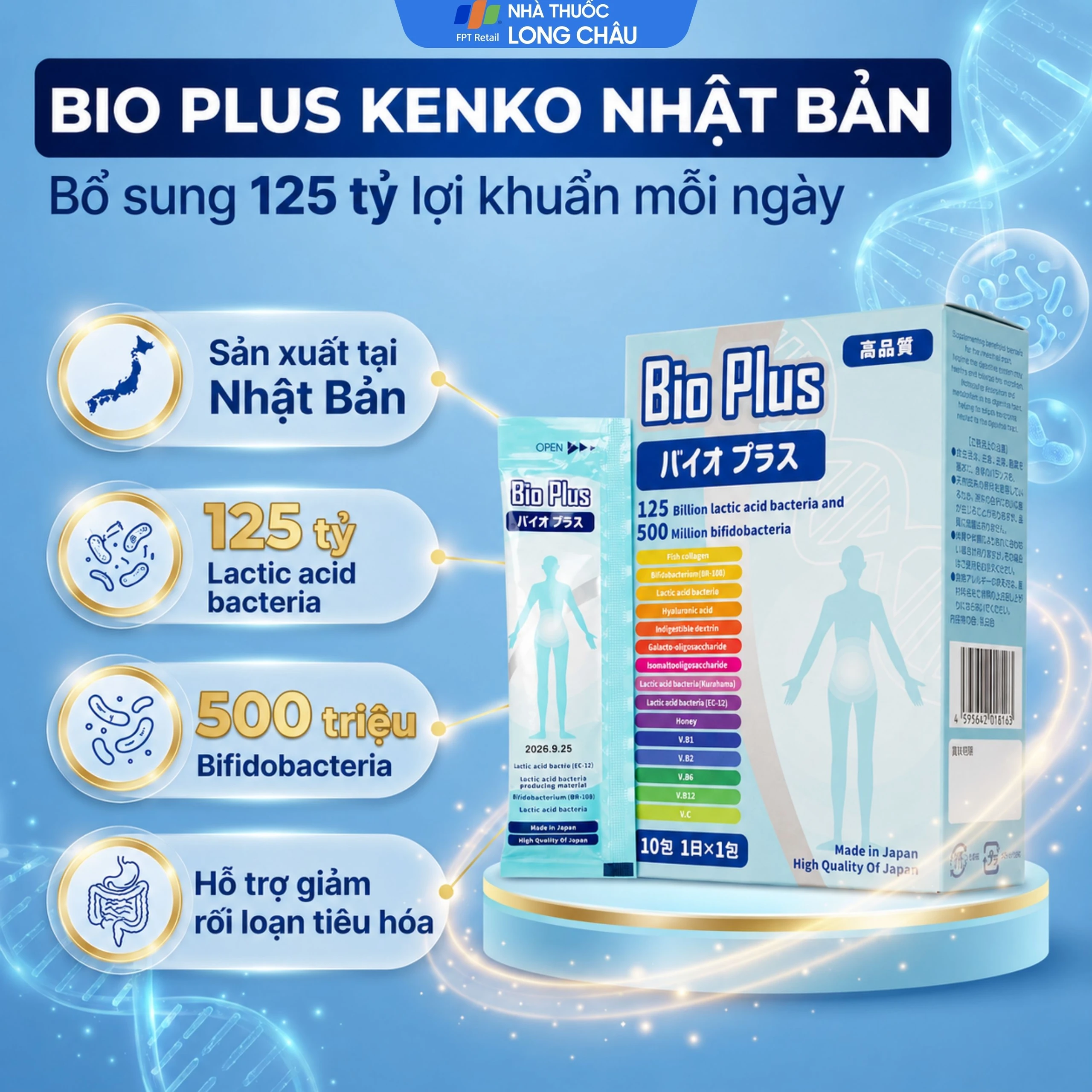 Siro bổ sung lợi khuẩn cho hệ tiêu hóa, giảm rối loạn tiêu hóa, cân bằng đường ruột Bio Plus Kenko (10 gói x 15g) 2