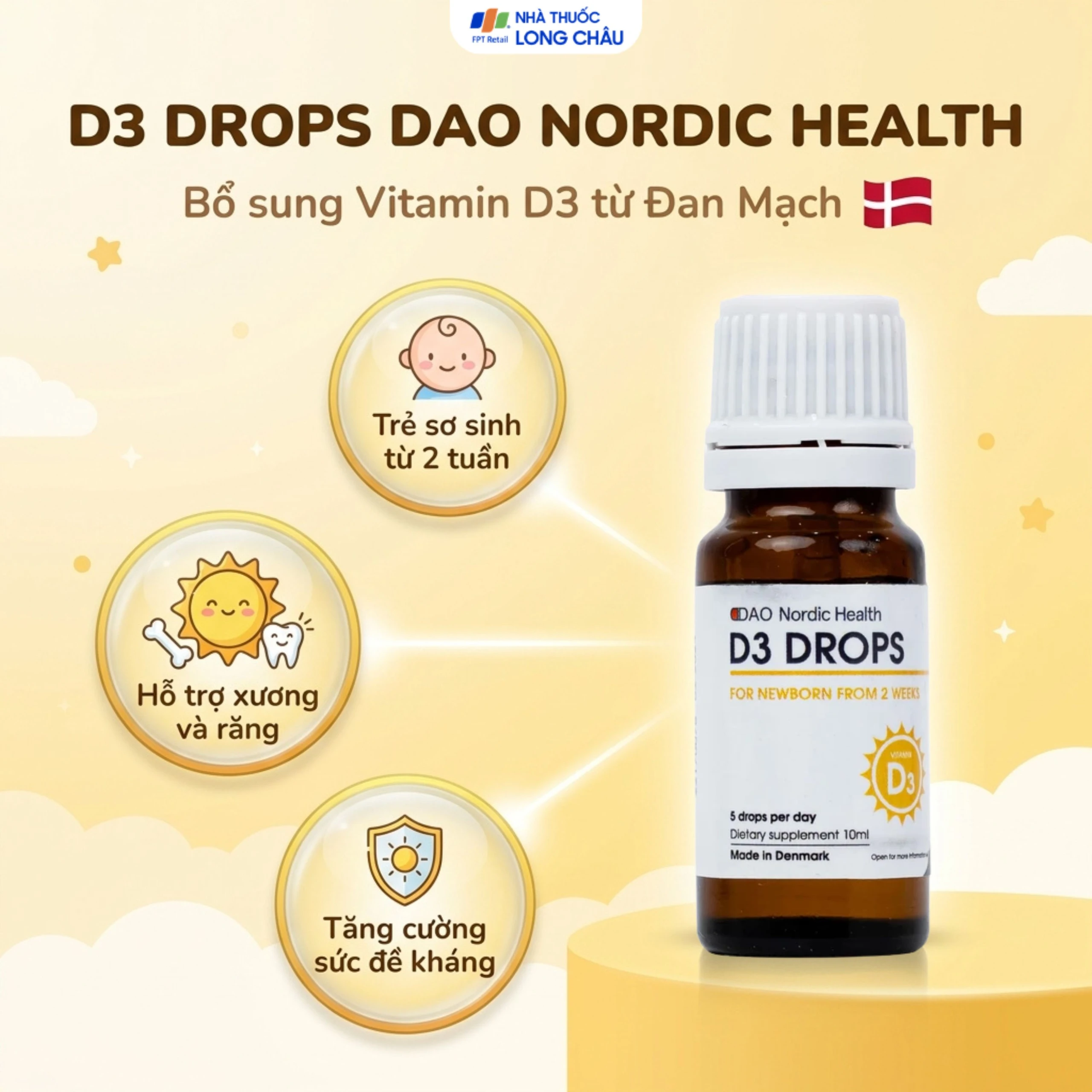 Dung dịch hỗ trợ phát triển xương, răng cho trẻ D3 Drops DAO Nordic Health (10ml) 2