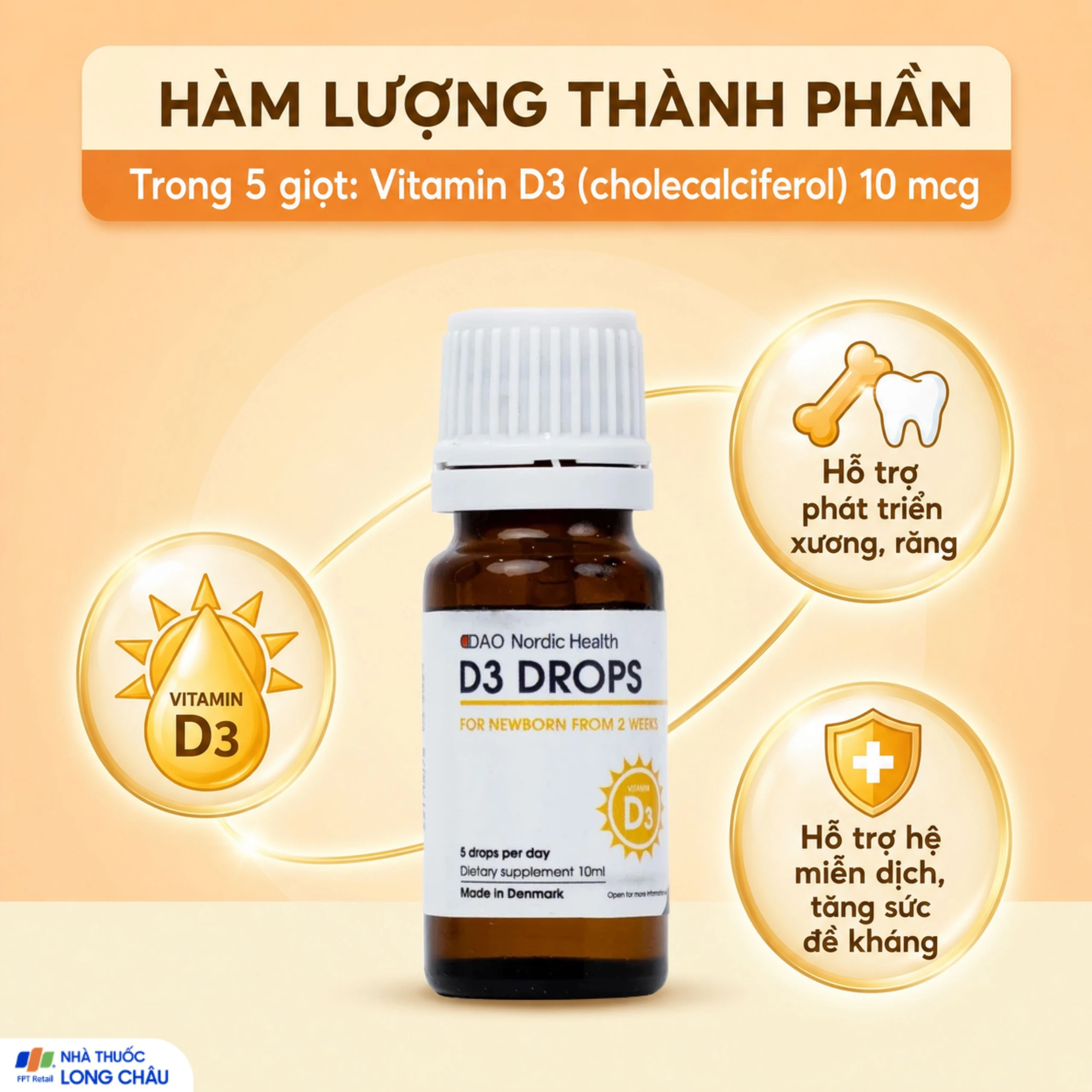 Dung dịch hỗ trợ phát triển xương, răng cho trẻ D3 Drops DAO Nordic Health (10ml) 3