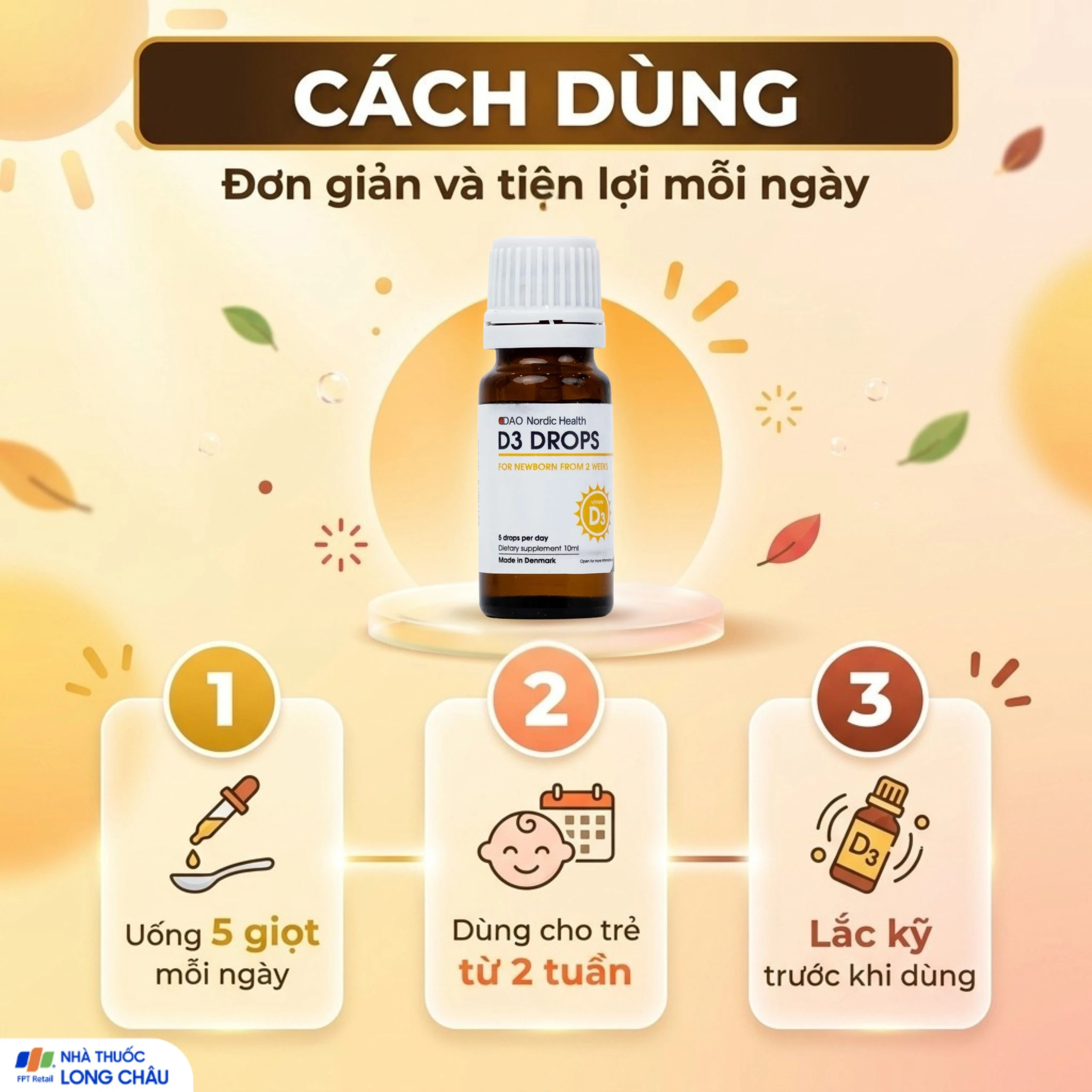 Dung dịch hỗ trợ phát triển xương, răng cho trẻ D3 Drops DAO Nordic Health (10ml) 5