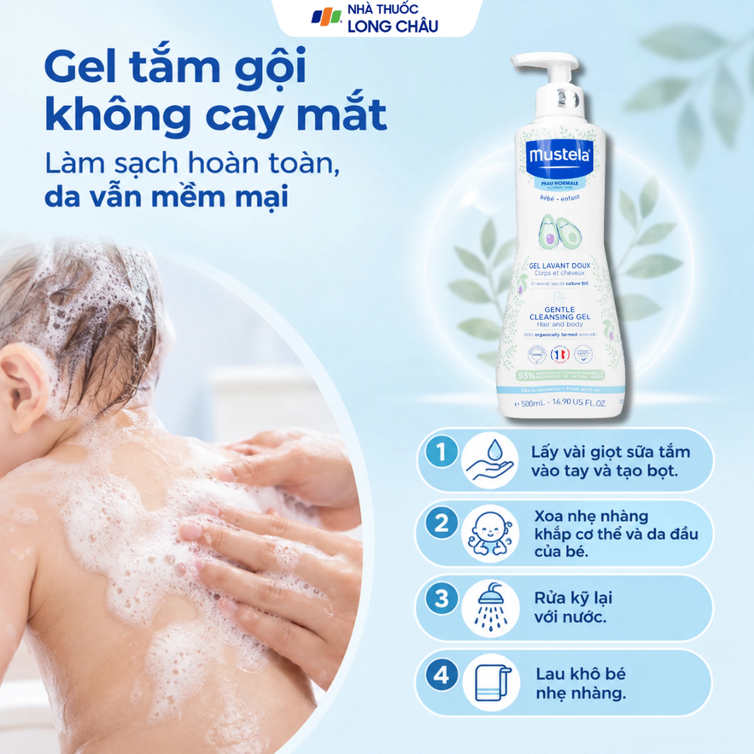 Gel tắm gội trẻ em Mustela Gentle Cleansing Gel Lavant Doux 500ml 5