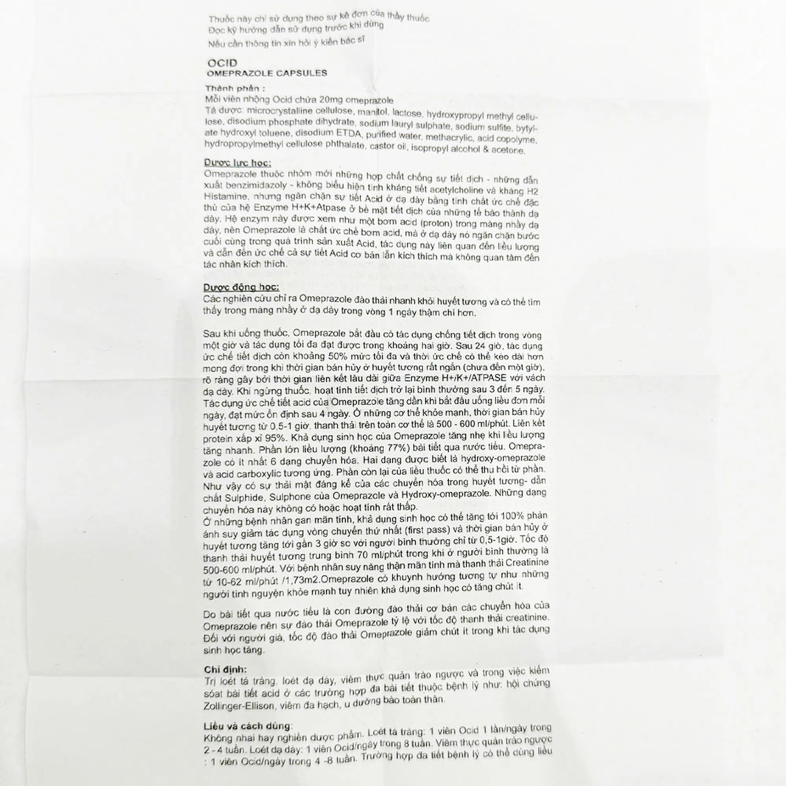 Thuốc Ocid 20mg Zydus điều trị loét tá tràng, loét dạ dày (10 vỉ x 10 viên)